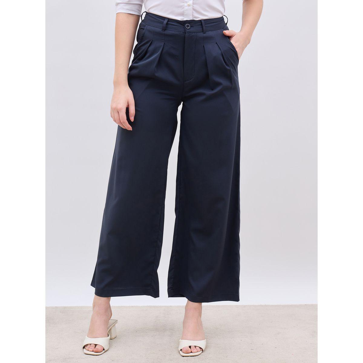 Styli Solid Pleated Tailored Flare Pants with Belt Loops-women-clothing-bottoms-trousers-image-2