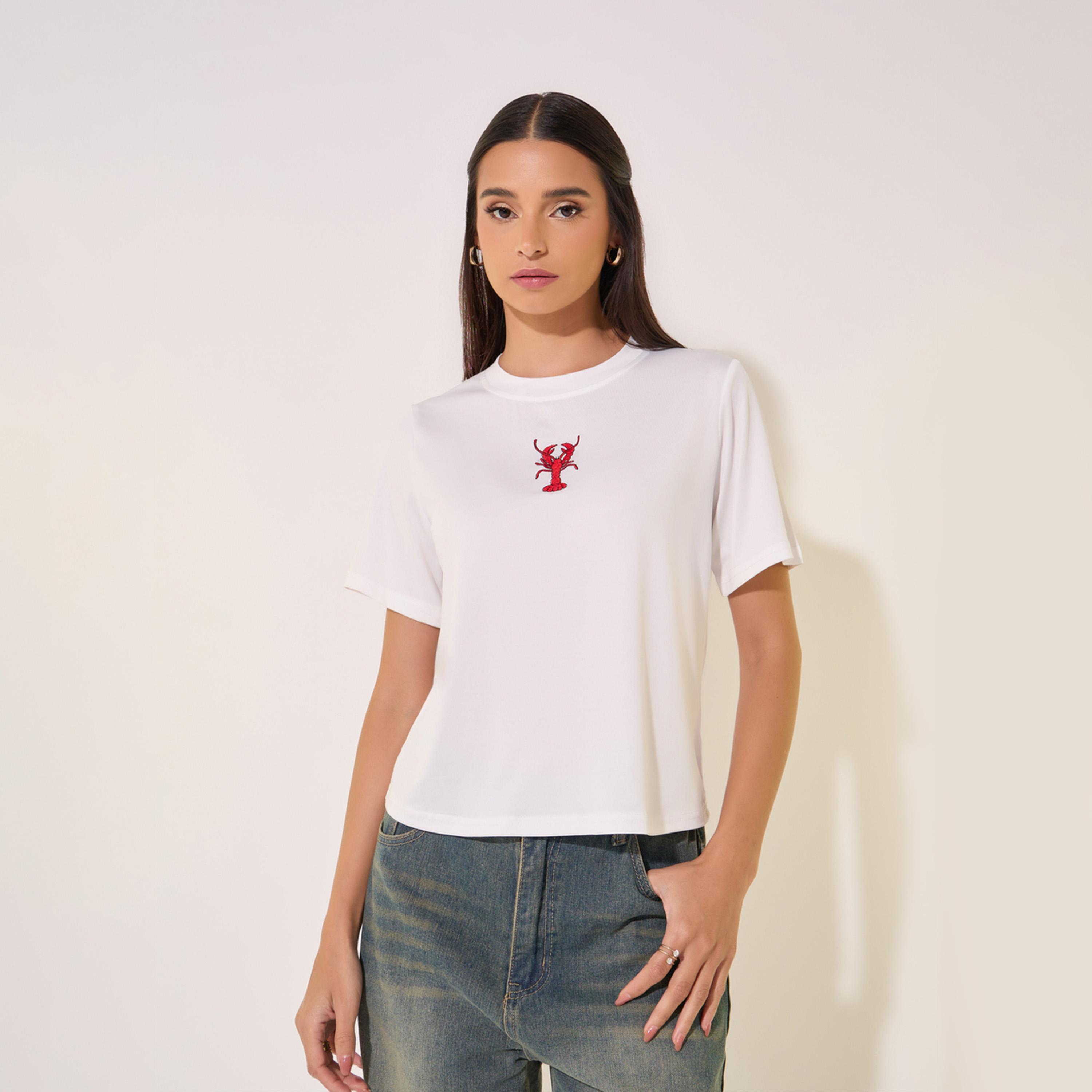 Take Two Embroidered Detail Round Neck Regular T-Shirt-women-clothing-tshirts-image-2