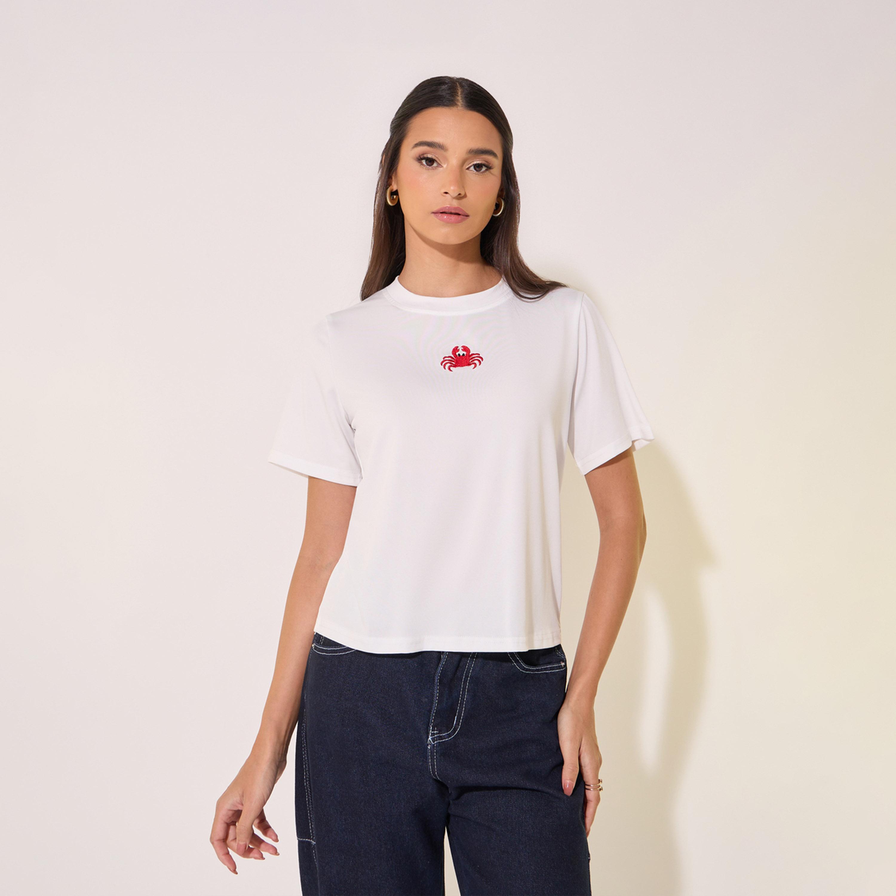 Take Two Embroidered Detail Round Neck Regular T-Shirt-women-clothing-tshirts-image-2