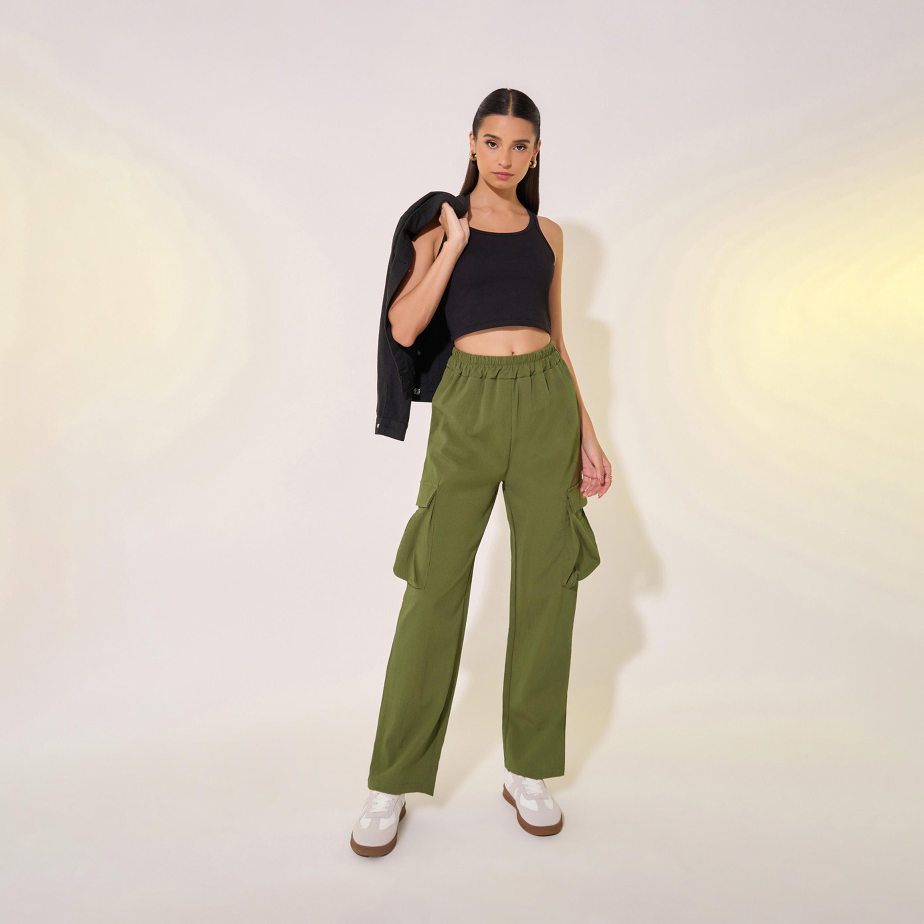 Take Two Solid Mid-Rise Regular Fit Cargo Pants-women-clothing-bottoms-trousers-image-1