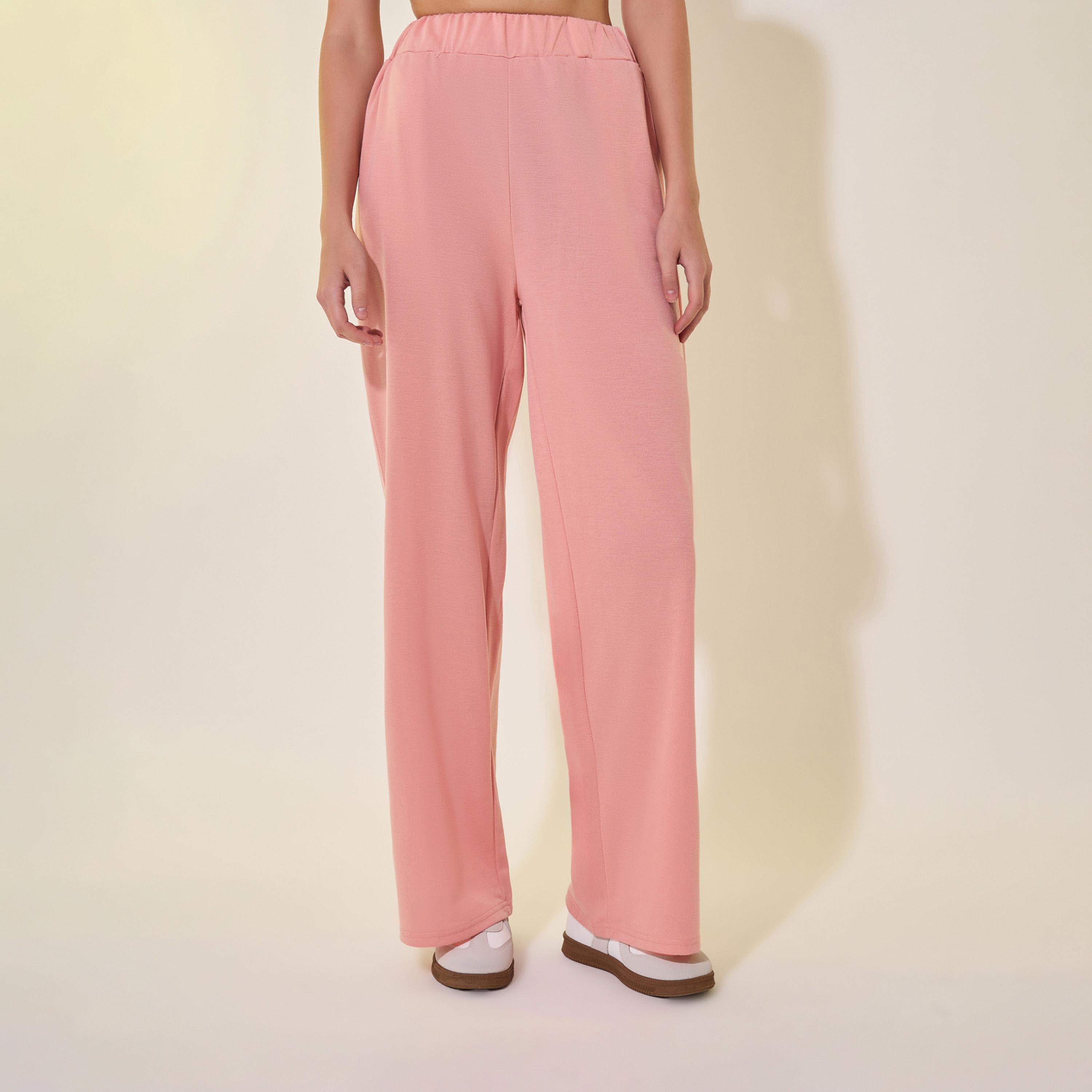 بنطال سادة بخصر متوسط وقصة أرجل واسعة-women-clothing-bottoms-trousers-image-2