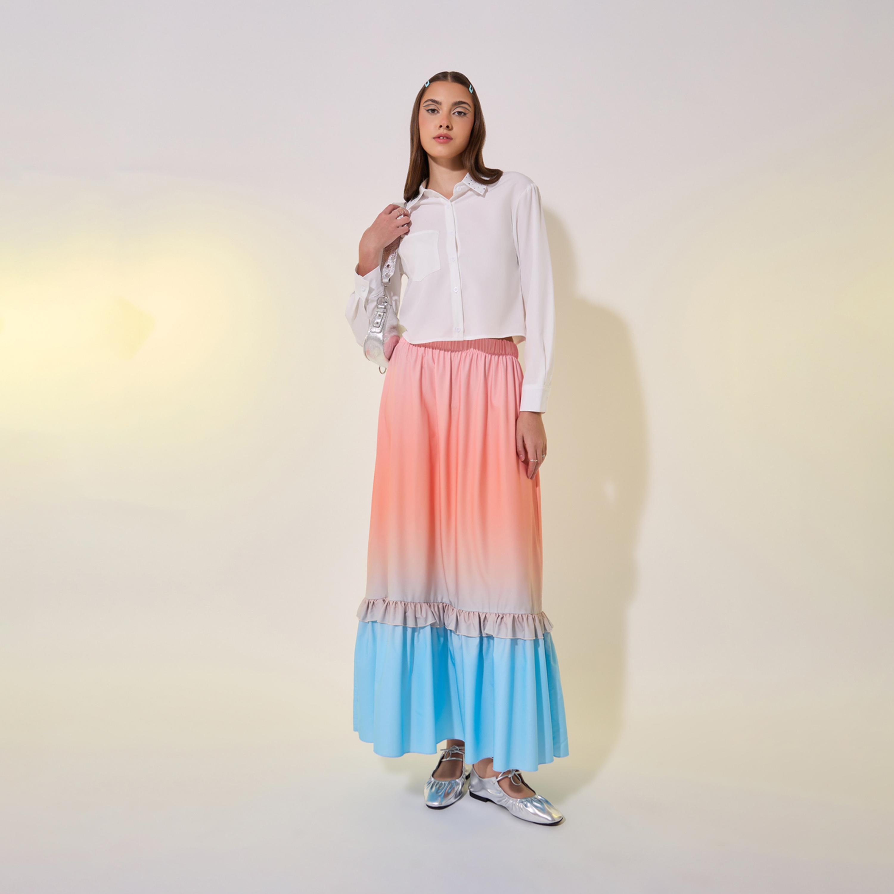 Take Two Ombre Print Ruffled Hem A-Line Maxi Skirt-women-clothing-bottoms-skirts-image-2