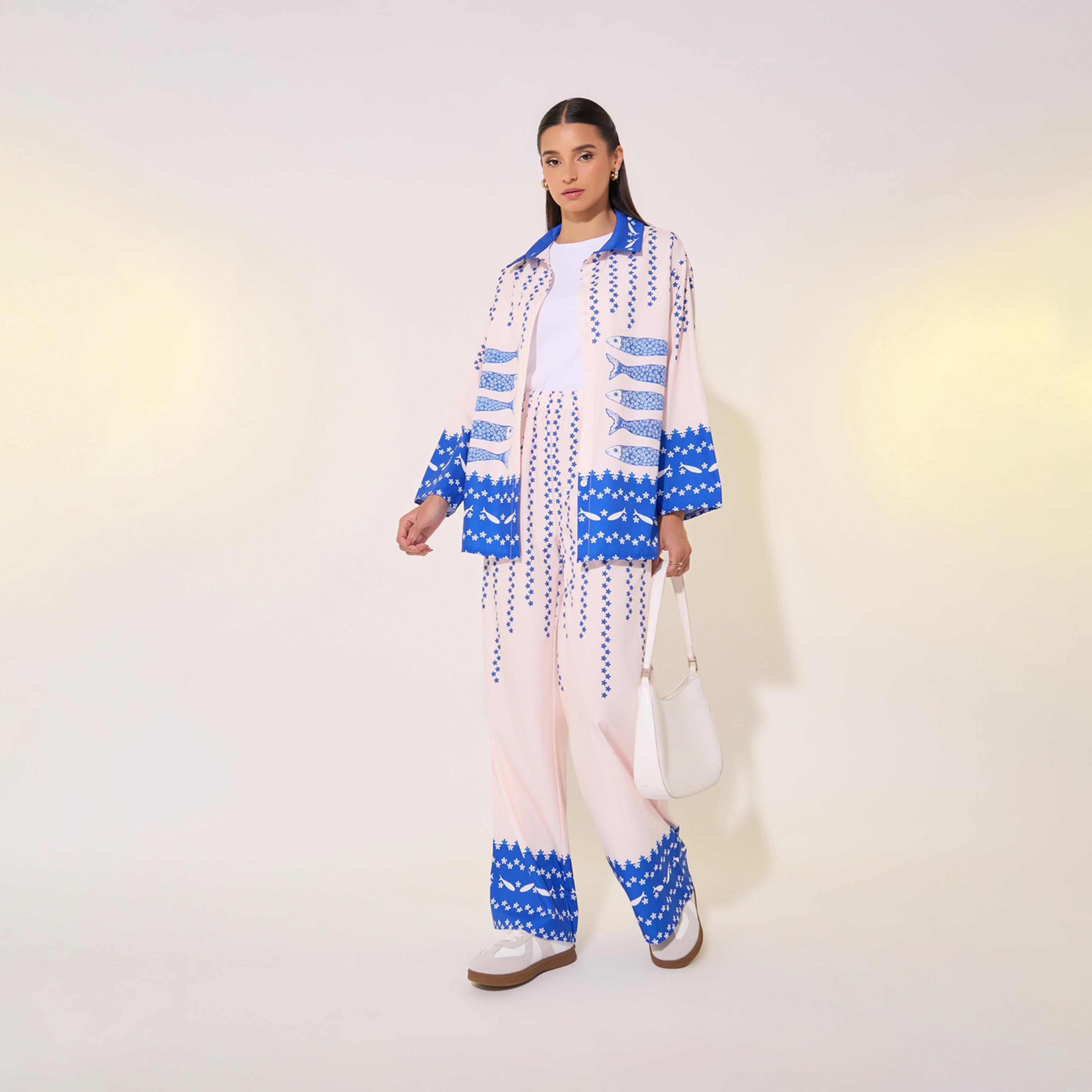 Take Two All-Over Print Oversized Shirt and Wide Leg Pants Co-Ords-women-clothing-coordsets-image-1