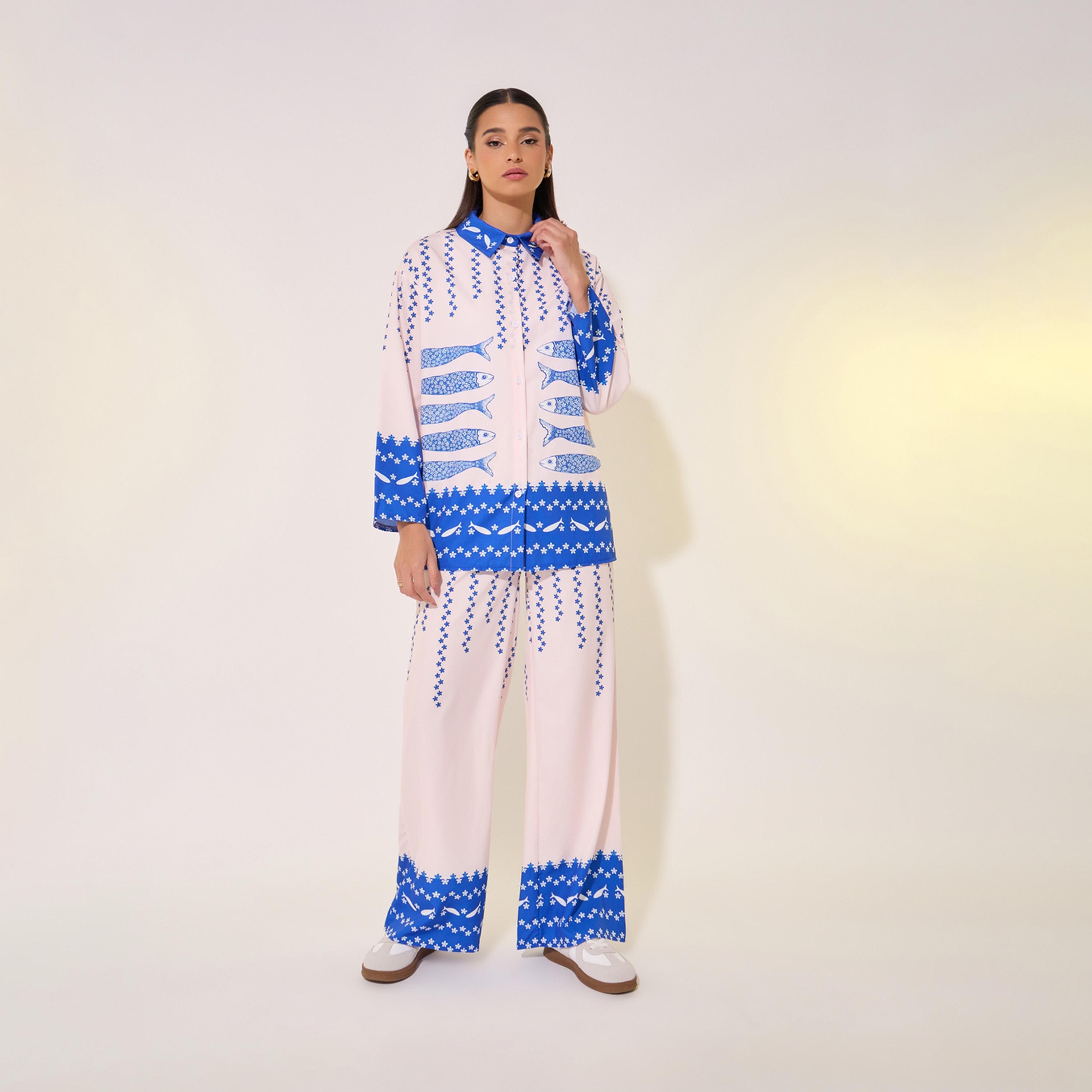 Take Two All-Over Print Oversized Shirt and Wide Leg Pants Co-Ords-women-clothing-coordsets-image-2