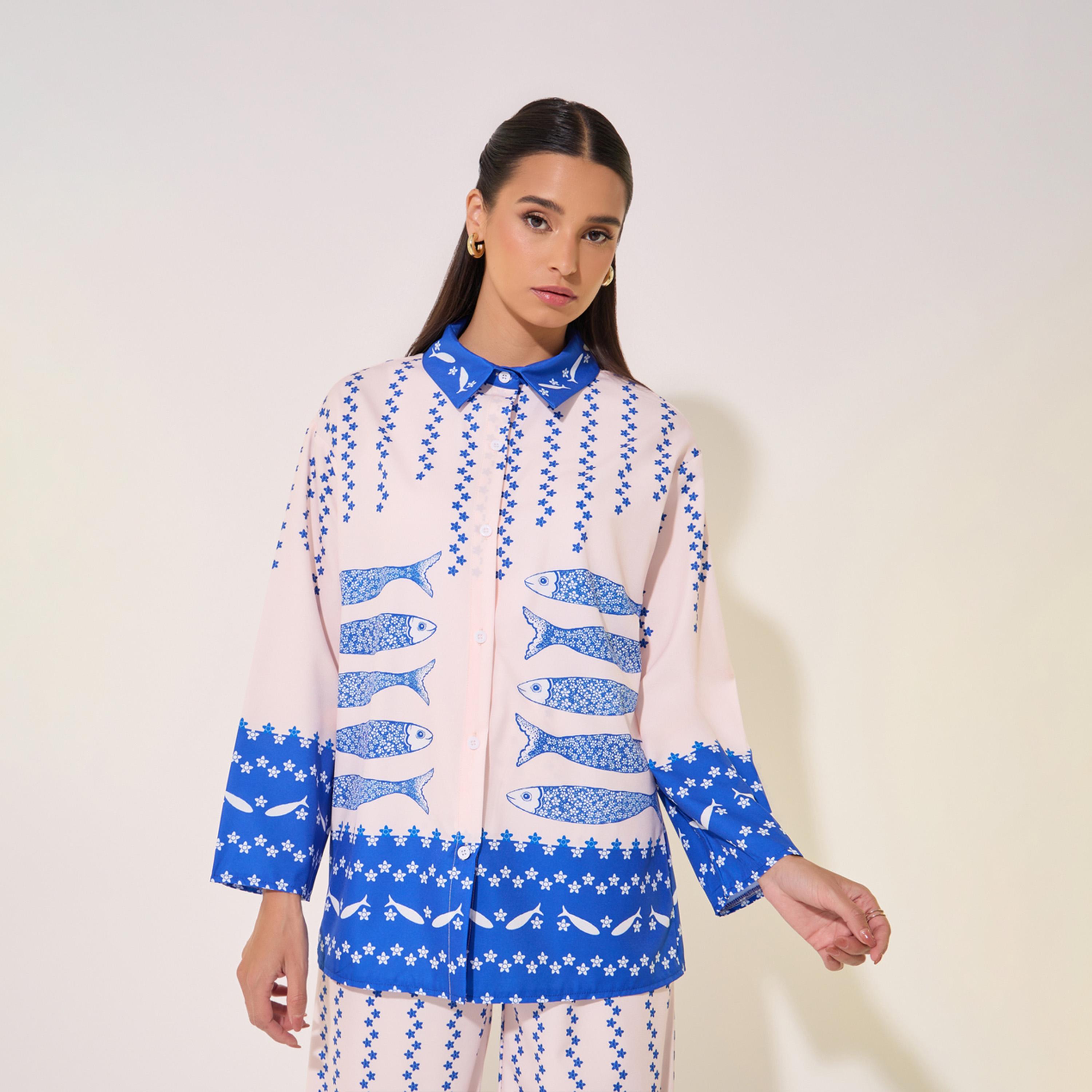 Take Two All-Over Print Oversized Shirt and Wide Leg Pants Co-Ords-women-clothing-coordsets-image-3