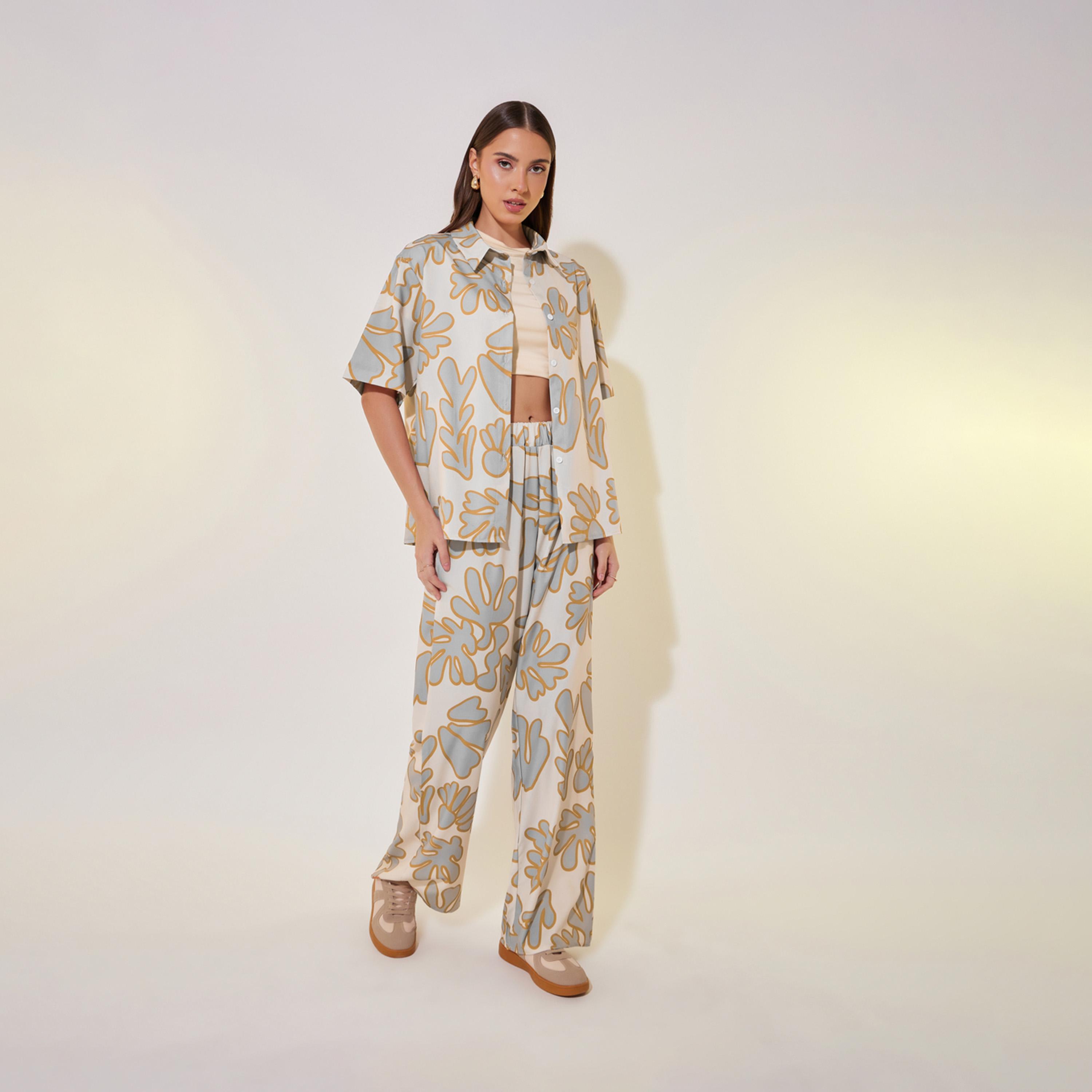 Take Two Floral Print Short Sleeve Shirt and Relaxed Fit Pants Co-Ords-women-clothing-coordsets-image-2