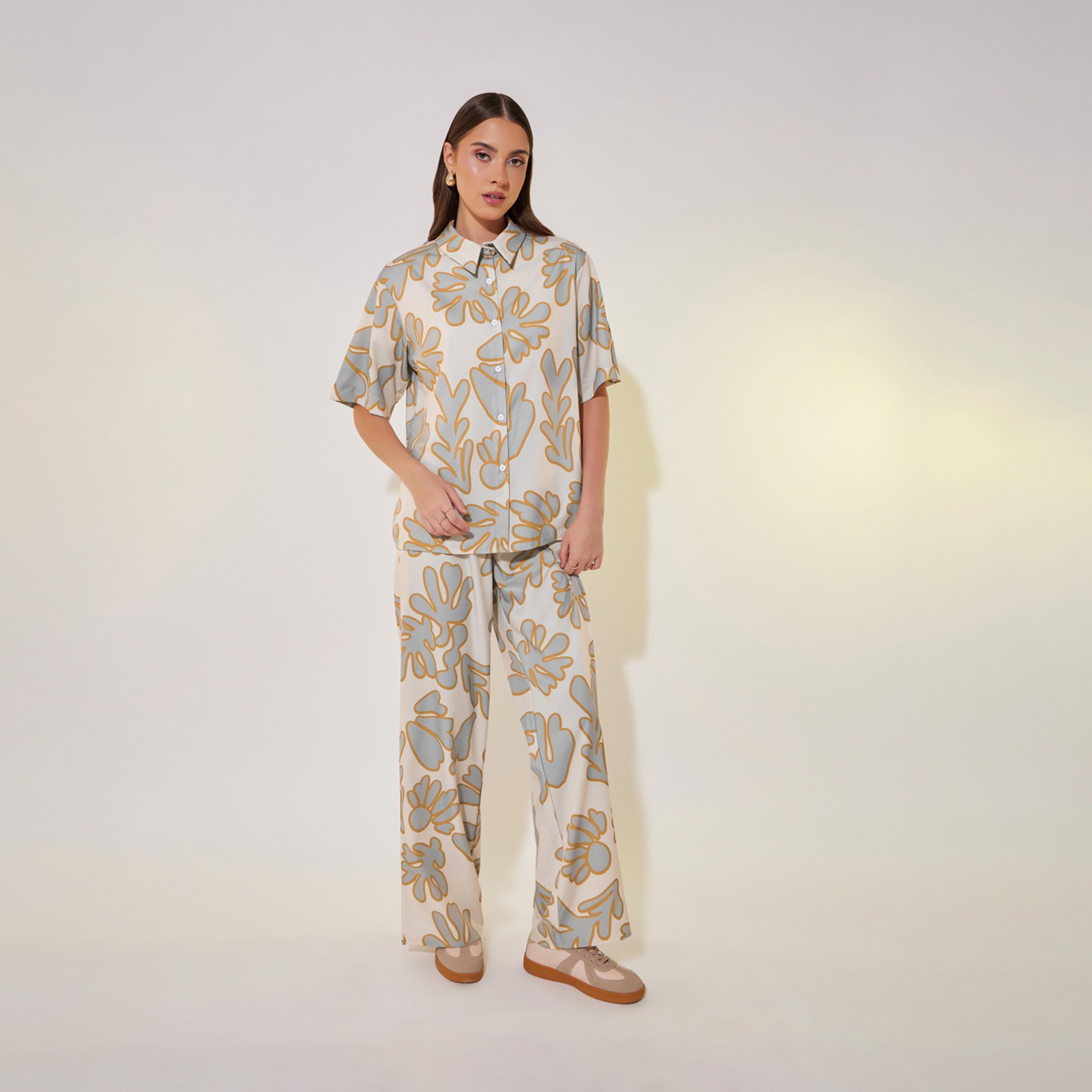 Take Two Floral Print Short Sleeve Shirt and Relaxed Fit Pants Co-Ords-women-clothing-coordsets-image-3