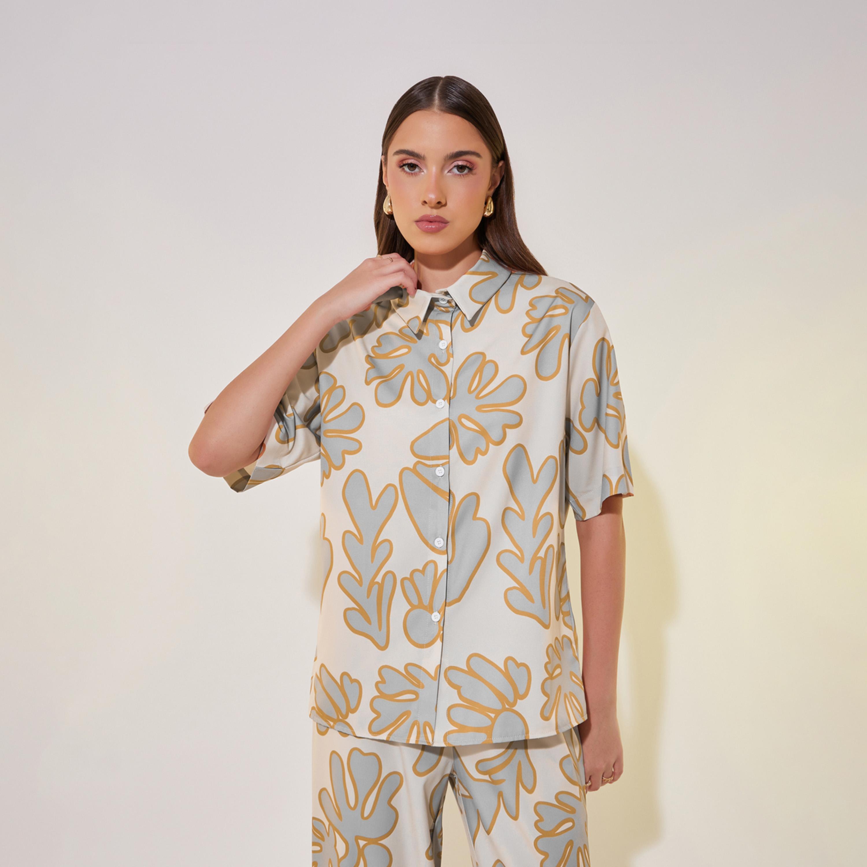 Take Two Floral Print Short Sleeve Shirt and Relaxed Fit Pants Co-Ords-women-clothing-coordsets-image-4