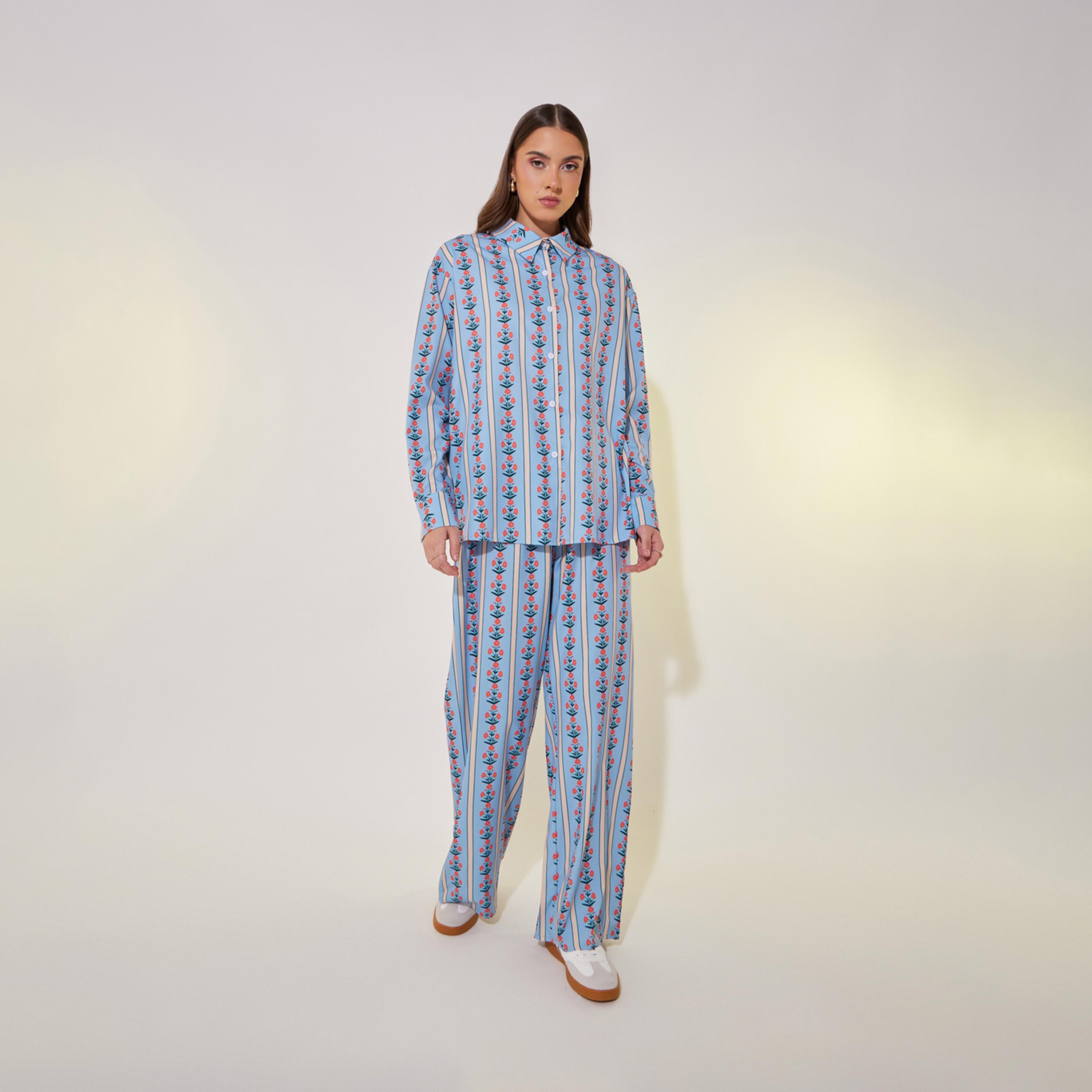 Take Two All-Over Printed Oversized Shirt and Wide Leg Pants Co-Ords-women-clothing-coordsets-image-2