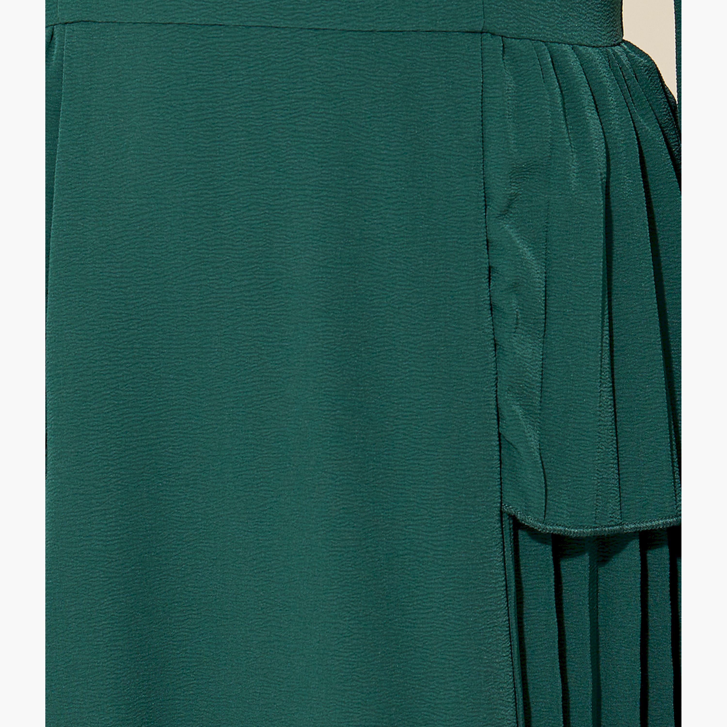 Take Two Solid Round Neck Balloon Sleeve Pleated Maxi Dress-women-clothing-dresses-image-4