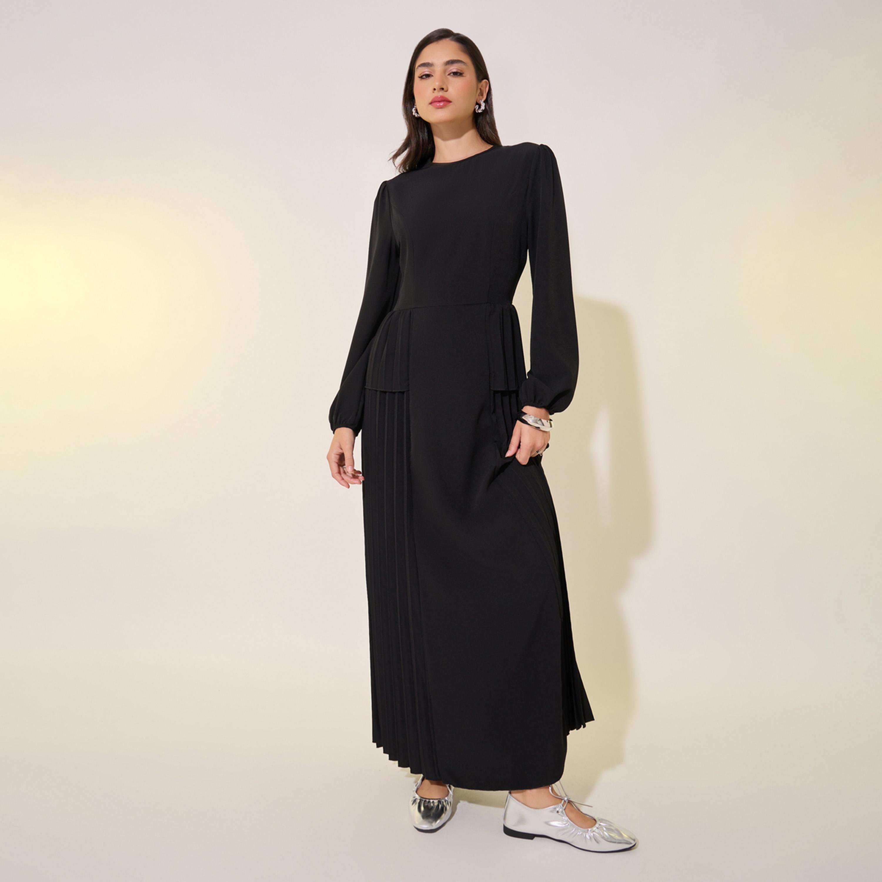 فستان طويل سادة بأكمام بالون-women-clothing-dresses-image-2