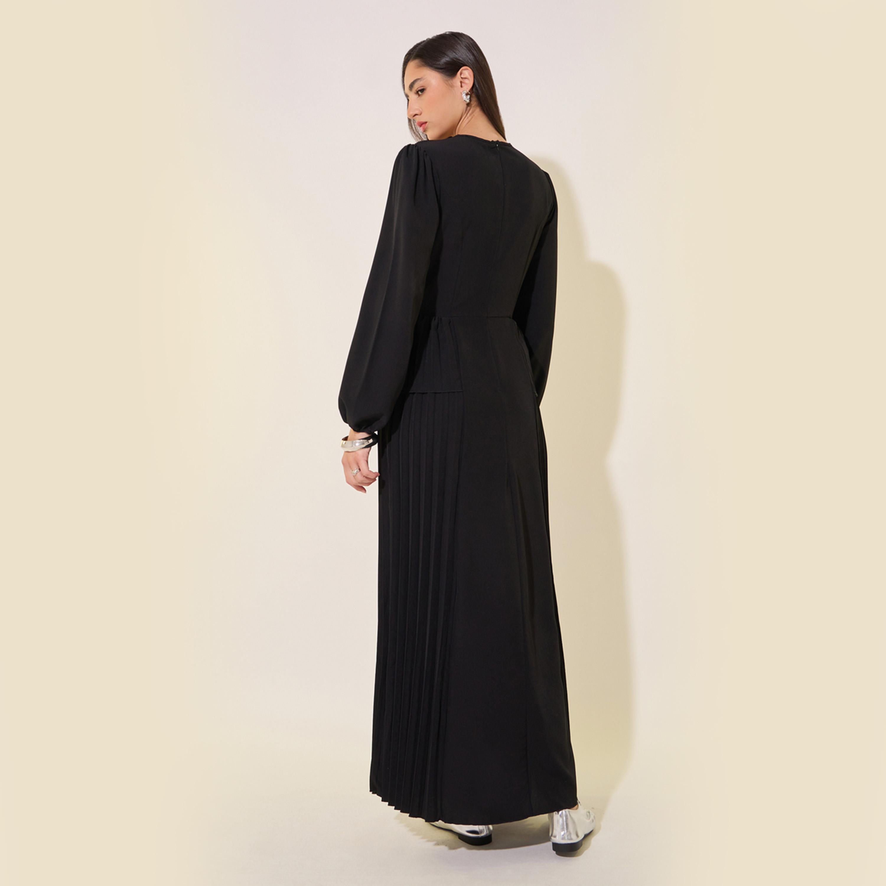 فستان طويل سادة بأكمام بالون-women-clothing-dresses-image-5