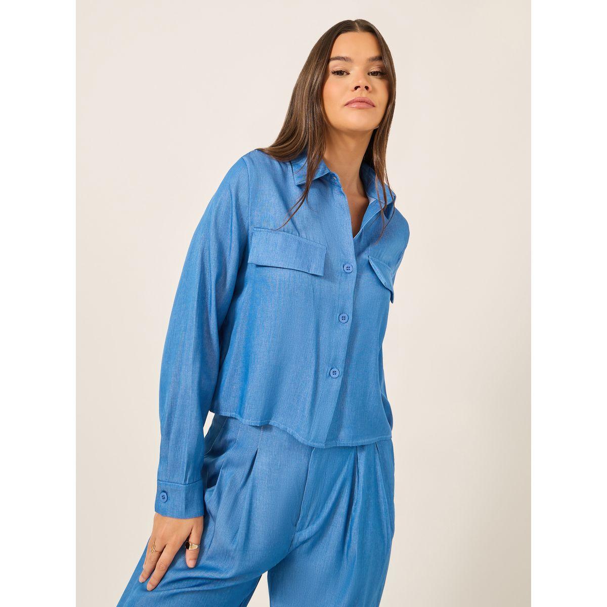 طقم منسق من بنطال بخصر بيبر باغ وبلوزة بأكمام طويلة-women-clothing-coordsets-image-2