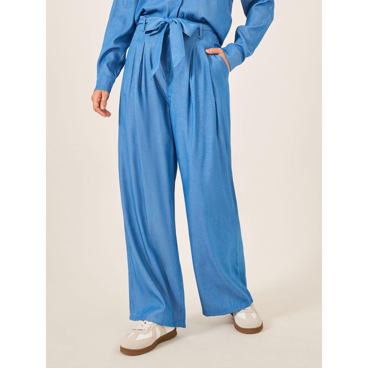 طقم منسق من بنطال بخصر بيبر باغ وبلوزة بأكمام طويلة-women-clothing-coordsets-image-4