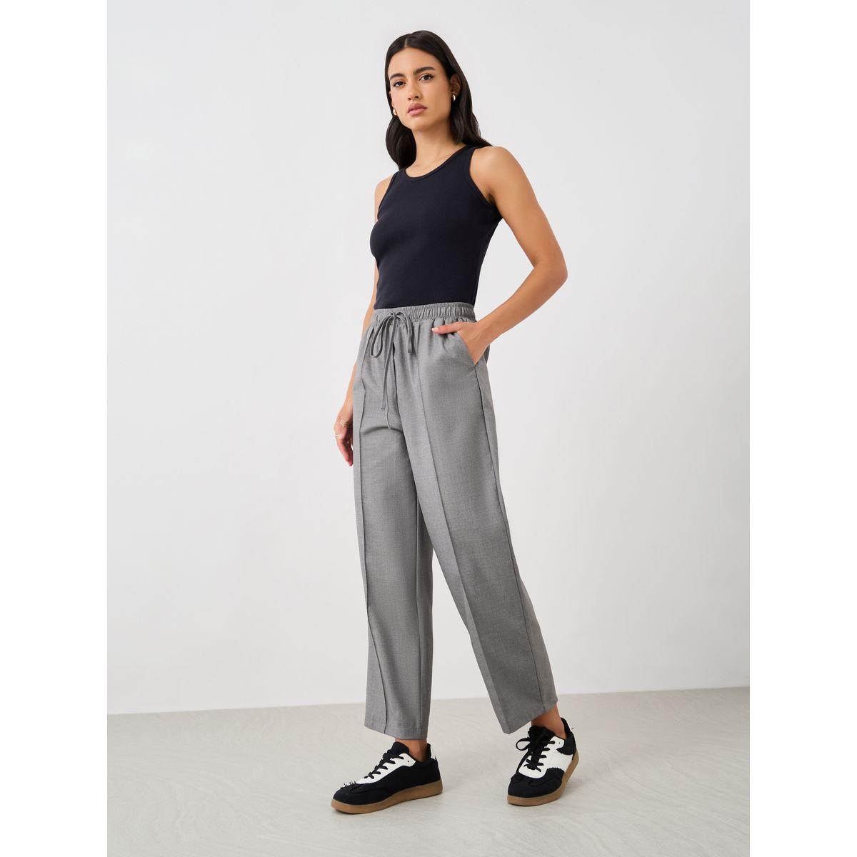 Styli Solid Pintuck Detail Tapered Fit Pants with Elasticated Waistband-women-clothing-bottoms-trousers-image-1