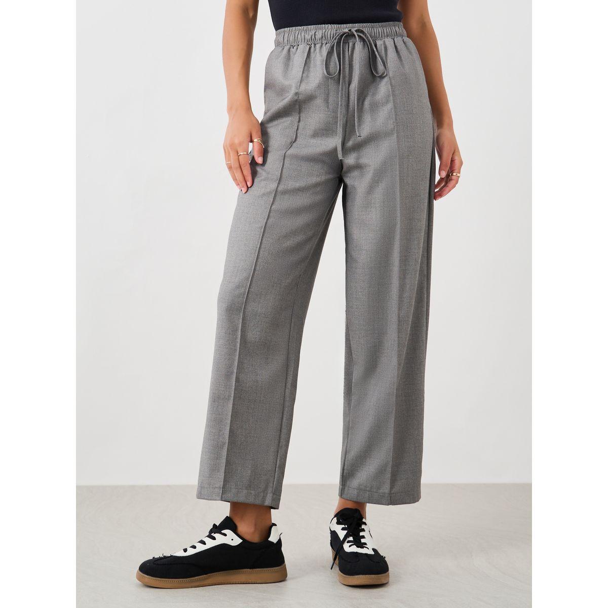 Styli Solid Pintuck Detail Tapered Fit Pants with Elasticated Waistband-women-clothing-bottoms-trousers-image-2