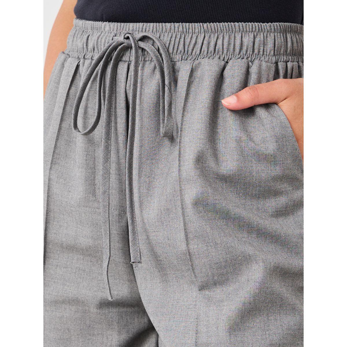 Styli Solid Pintuck Detail Tapered Fit Pants with Elasticated Waistband-women-clothing-bottoms-trousers-image-3