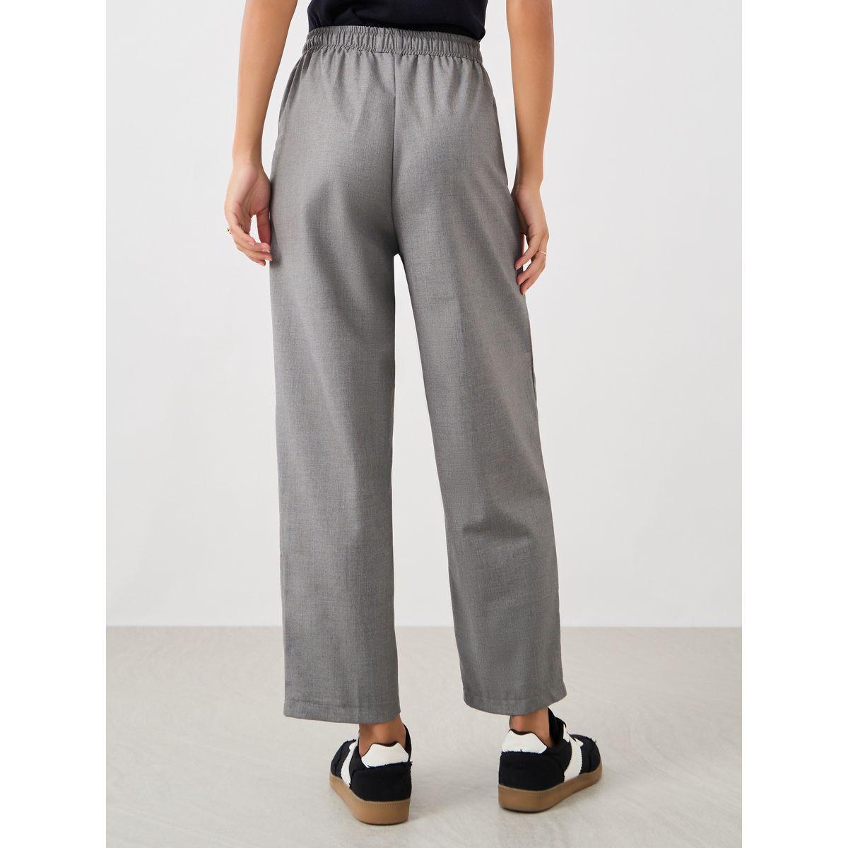 بنطال سادة بقصة مستدقة وحزوز مع خصر مطاطي-women-clothing-bottoms-trousers-image-4