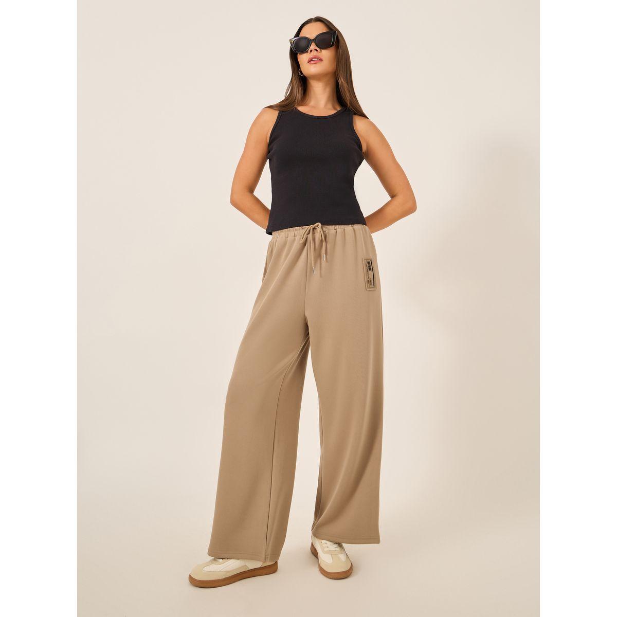 Styli Badge Detail Scuba Wide Leg Joggers-women-clothing-bottoms-joggers-image-1