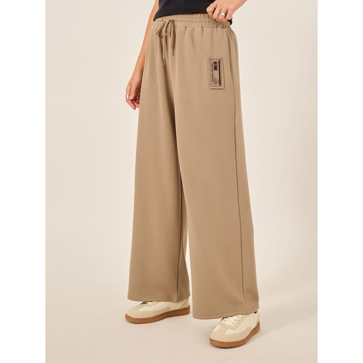 Styli Badge Detail Scuba Wide Leg Joggers-women-clothing-bottoms-joggers-image-2