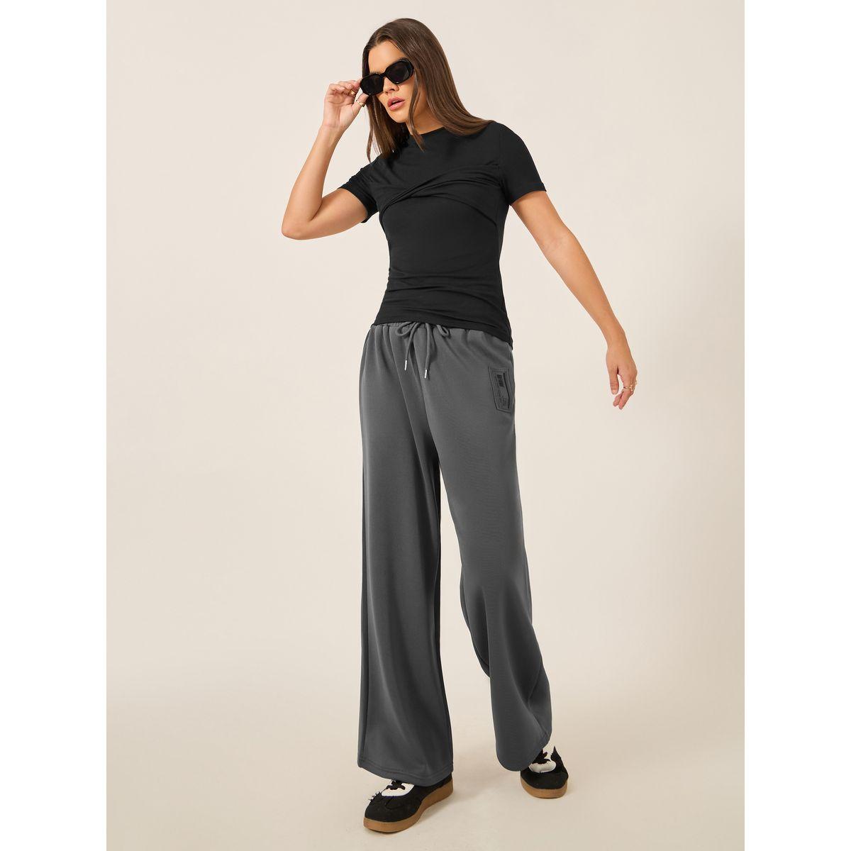 Styli Badge Detail Scuba Wide Leg Joggers-women-clothing-bottoms-joggers-image-1
