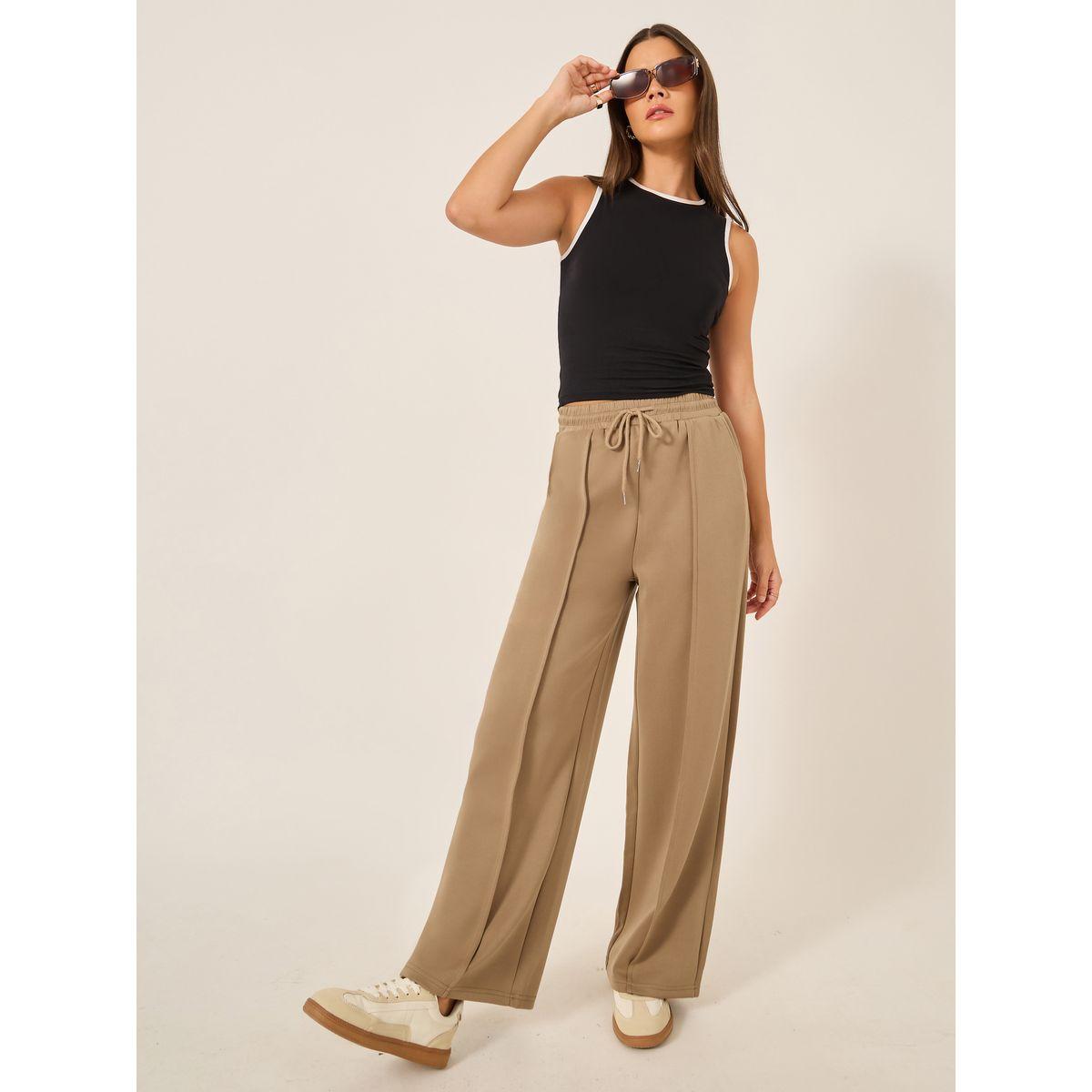 جوغر سادة بتفاصيل محزوزة وخصر مطاطي-women-clothing-bottoms-joggers-image-1