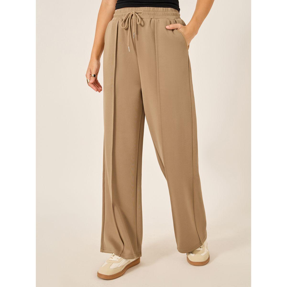 جوغر سادة بتفاصيل محزوزة وخصر مطاطي-women-clothing-bottoms-joggers-image-2
