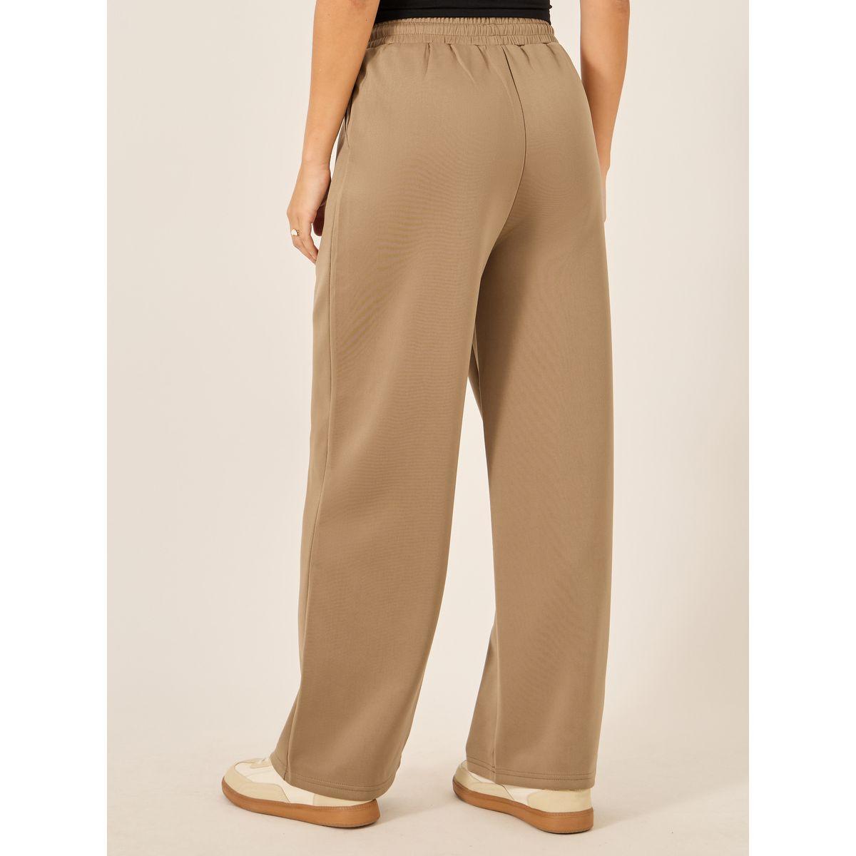 جوغر سادة بتفاصيل محزوزة وخصر مطاطي-women-clothing-bottoms-joggers-image-4