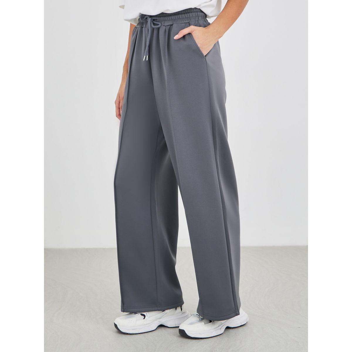جوغر سادة بتفاصيل محزوزة وخصر مطاطي-women-clothing-bottoms-joggers-image-2