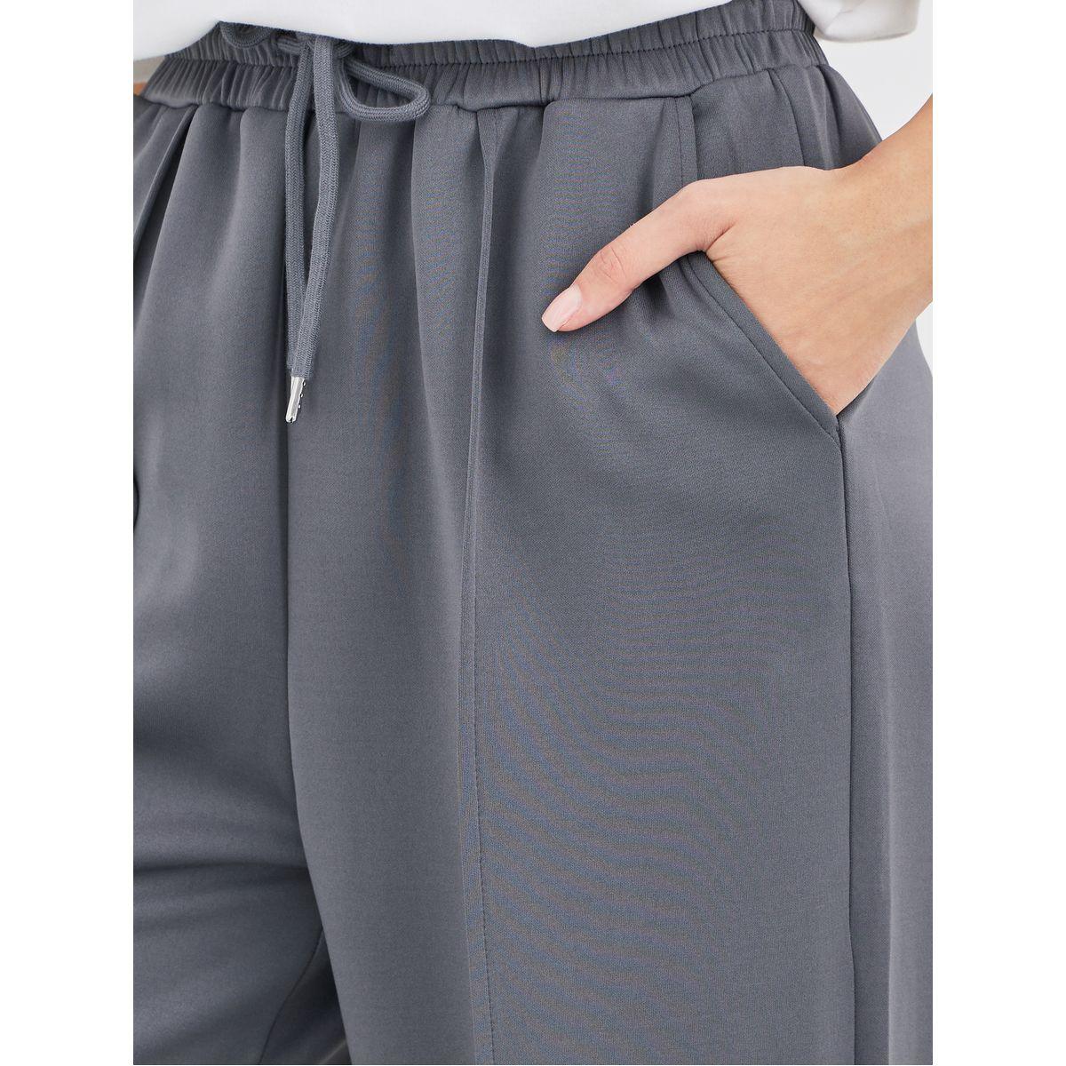 جوغر سادة بتفاصيل محزوزة وخصر مطاطي-women-clothing-bottoms-joggers-image-3