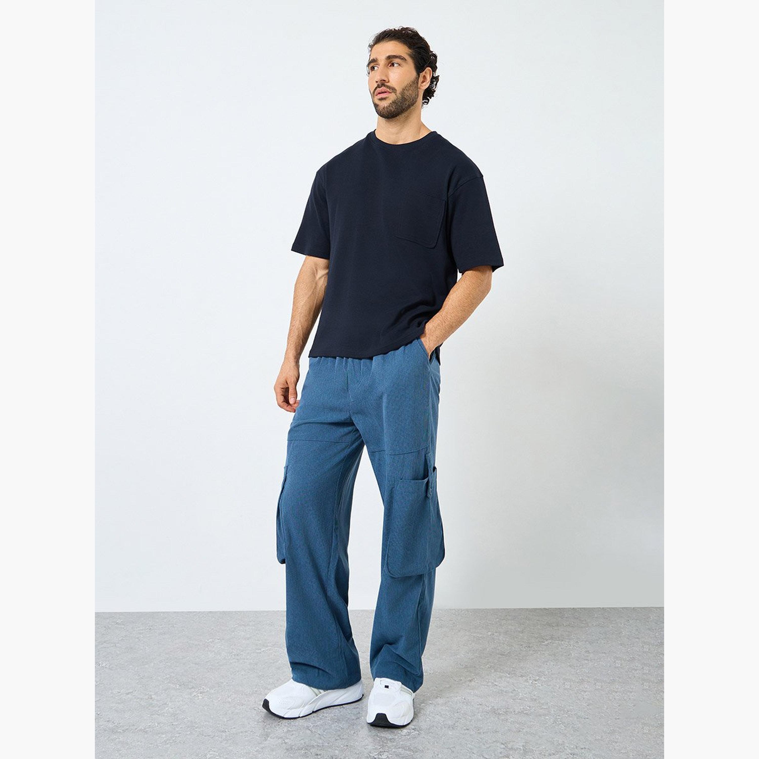 Styli Men Dark Blue Interlock Oversized T-Shirt with Pocket-men-clothing-tshirtsandpolos-tshirts-image-3