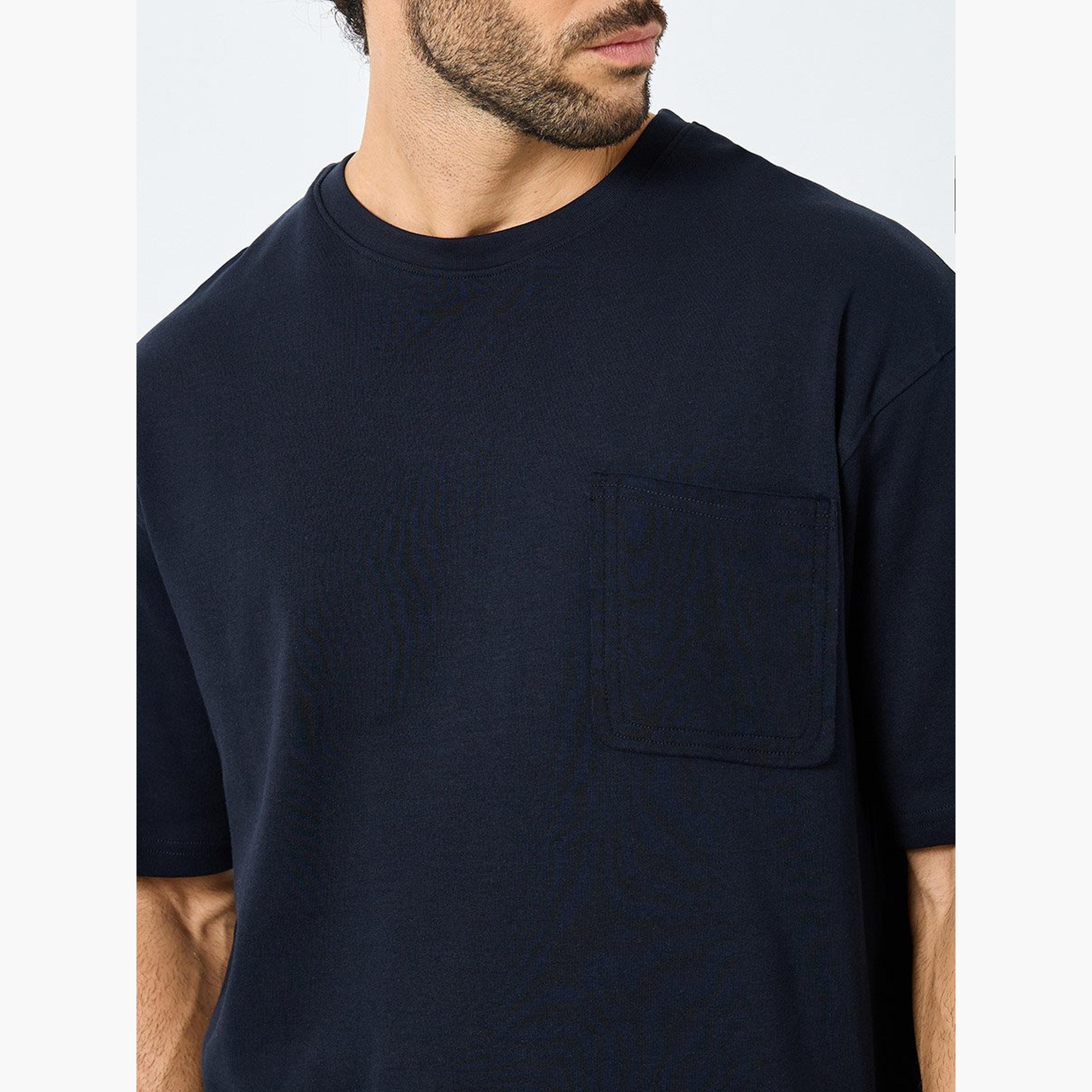 Styli Men Dark Blue Interlock Oversized T-Shirt with Pocket-men-clothing-tshirtsandpolos-tshirts-image-4
