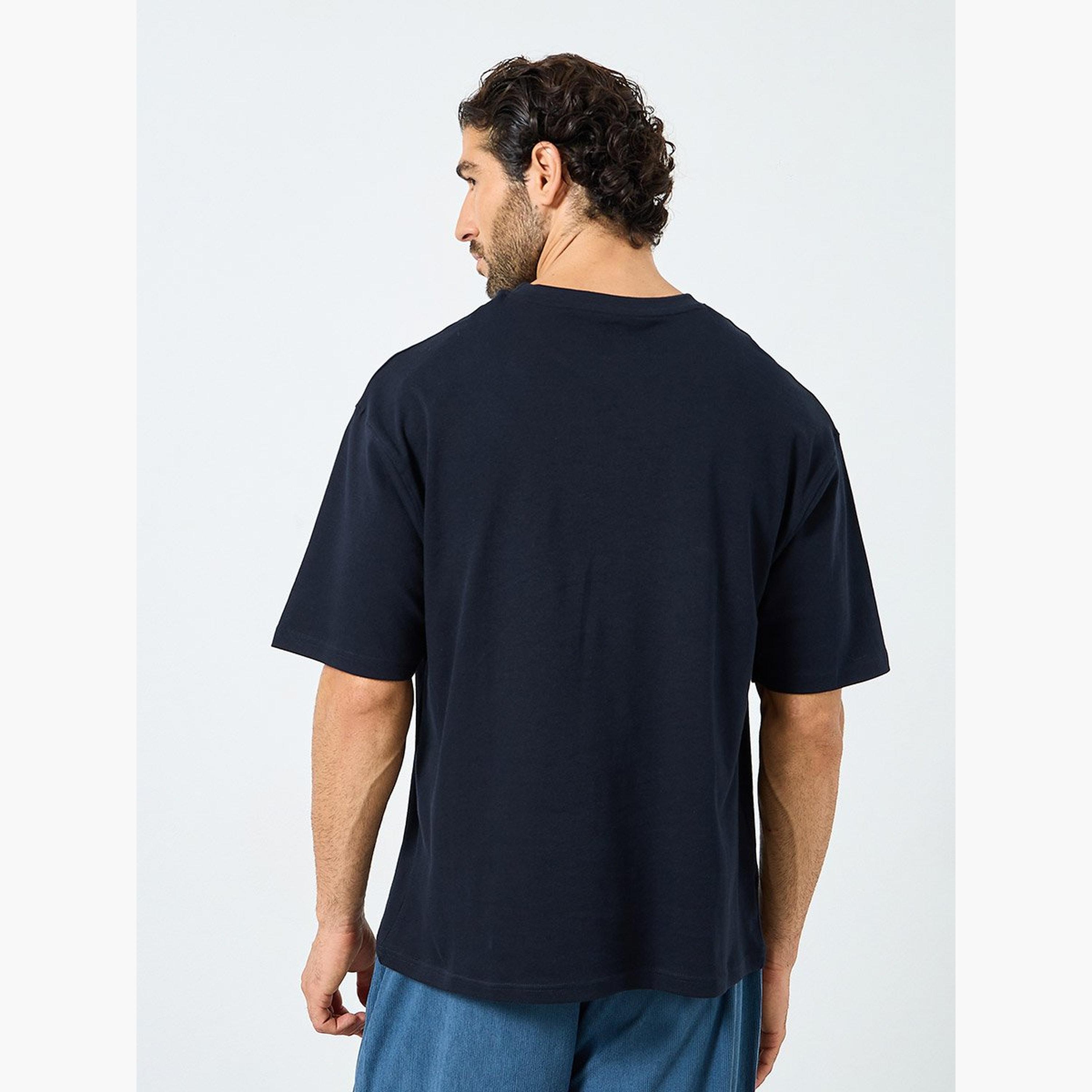 Styli Men Dark Blue Interlock Oversized T-Shirt with Pocket-men-clothing-tshirtsandpolos-tshirts-image-5