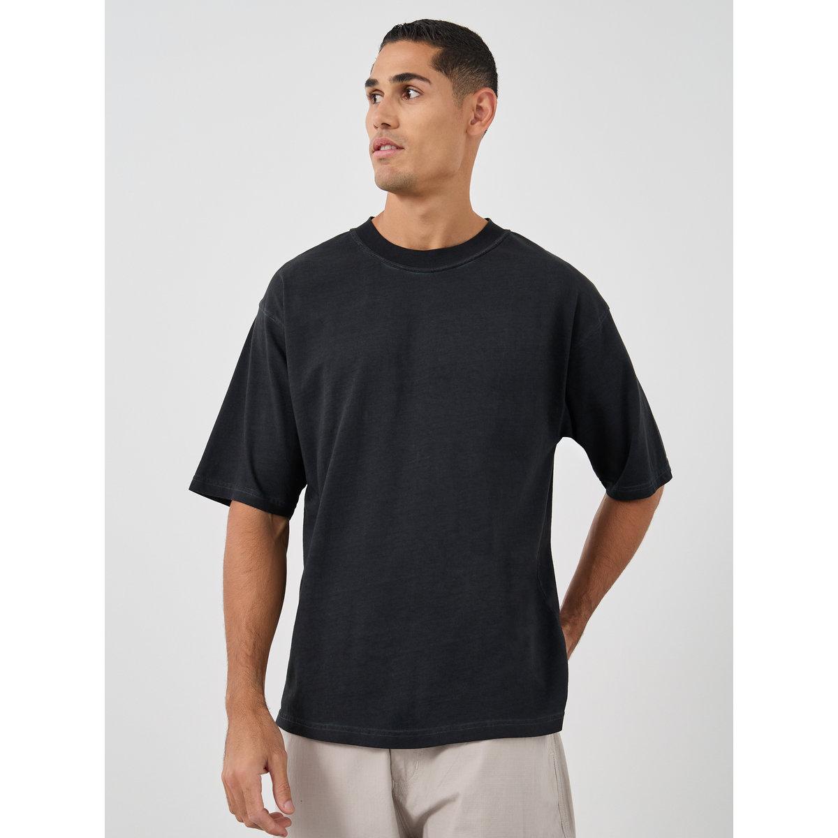 Styli Black Mock Neck Washed Heavy Jersey T-Shirt-men-clothing-tshirtsandpolos-tshirts-image-1