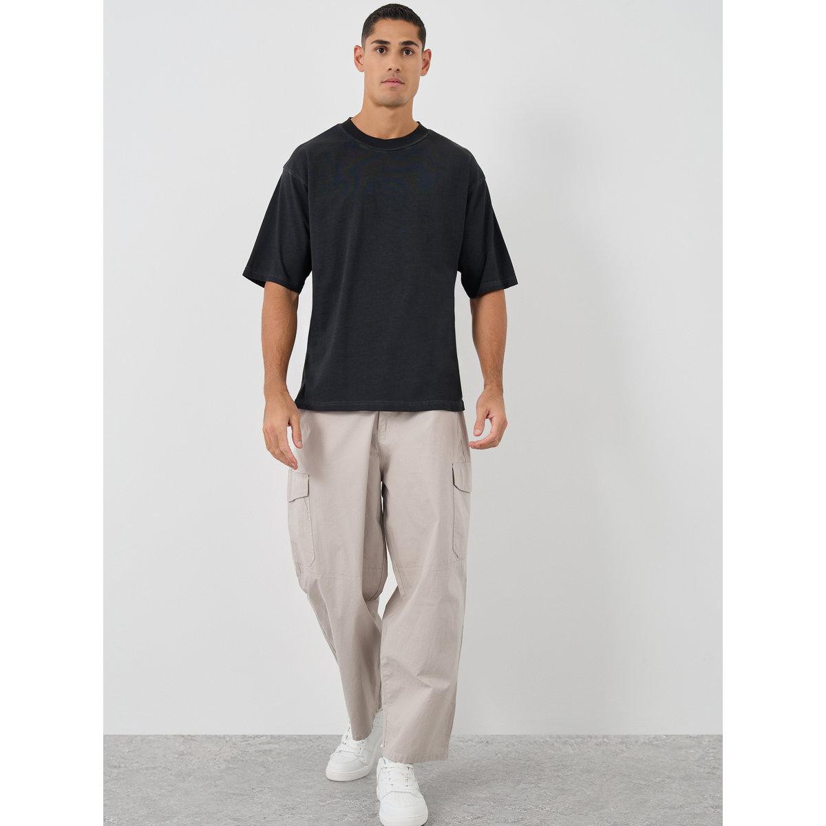 Styli Black Mock Neck Washed Heavy Jersey T-Shirt-men-clothing-tshirtsandpolos-tshirts-image-2