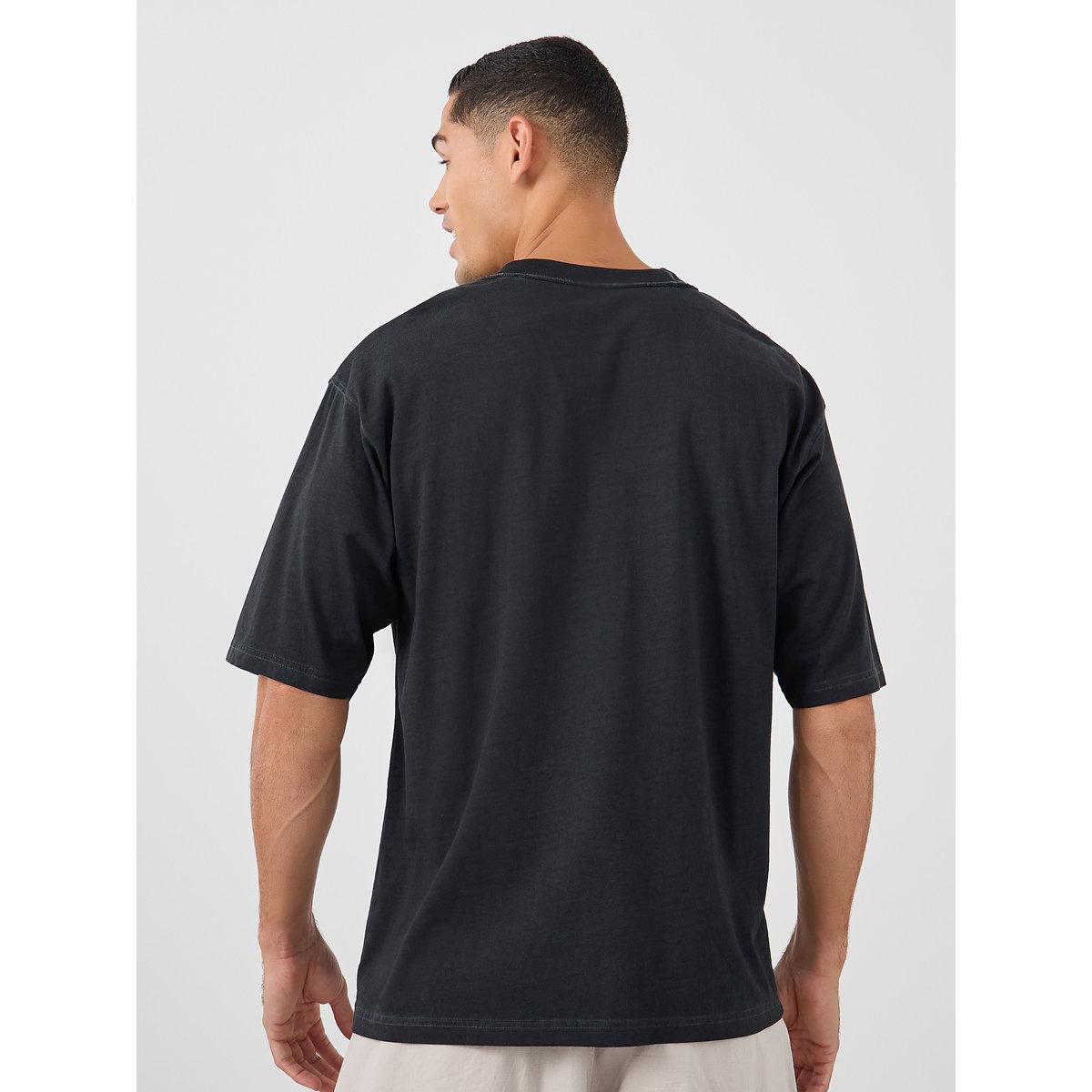 Styli Black Mock Neck Washed Heavy Jersey T-Shirt-men-clothing-tshirtsandpolos-tshirts-image-4