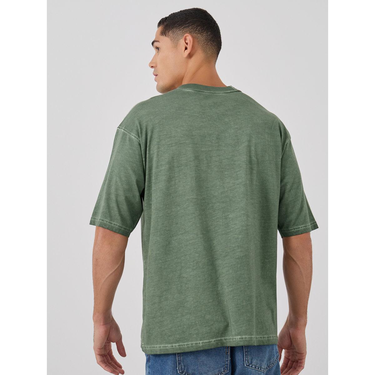 Styli Green Mock Neck Washed Heavy Jersey T-Shirt-men-clothing-tshirtsandpolos-tshirts-image-4