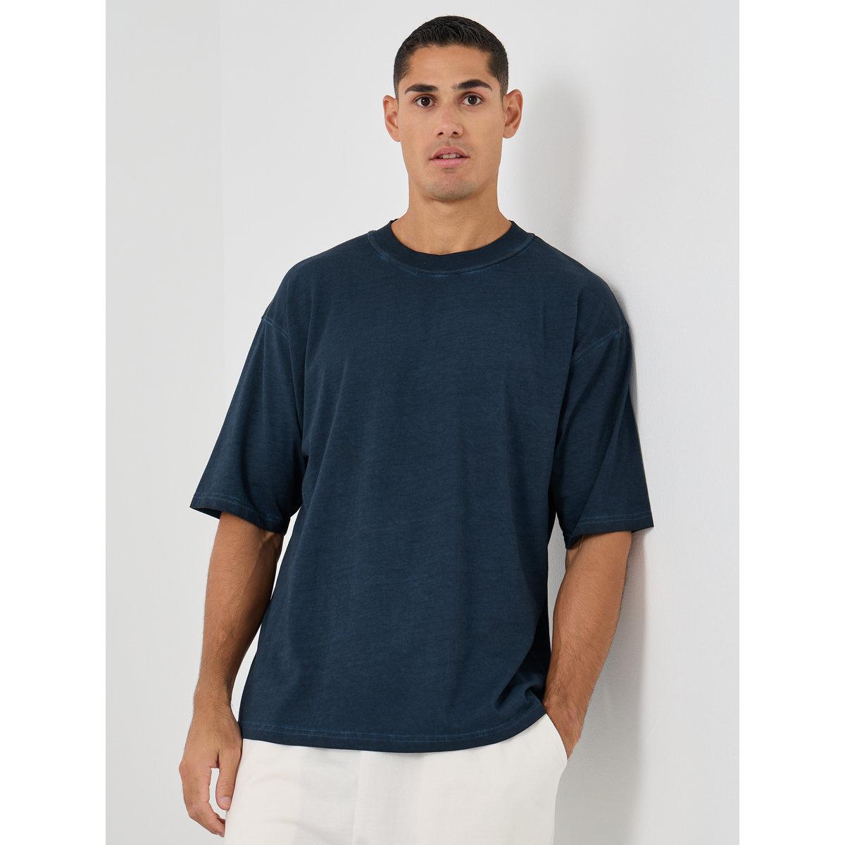 Styli Dark Blue Mock Neck Washed Heavy Jersey T-Shirt-men-clothing-tshirtsandpolos-tshirts-image-1