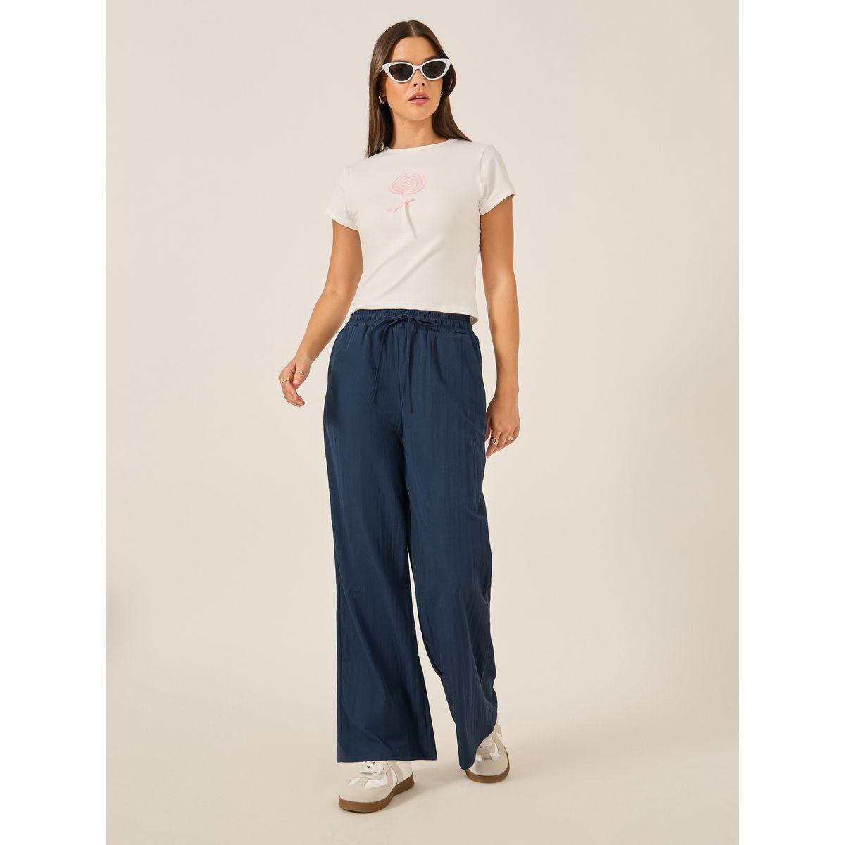 Styli Plain Drawstring Waist Wide Leg Pants-women-clothing-bottoms-trousers-image-1