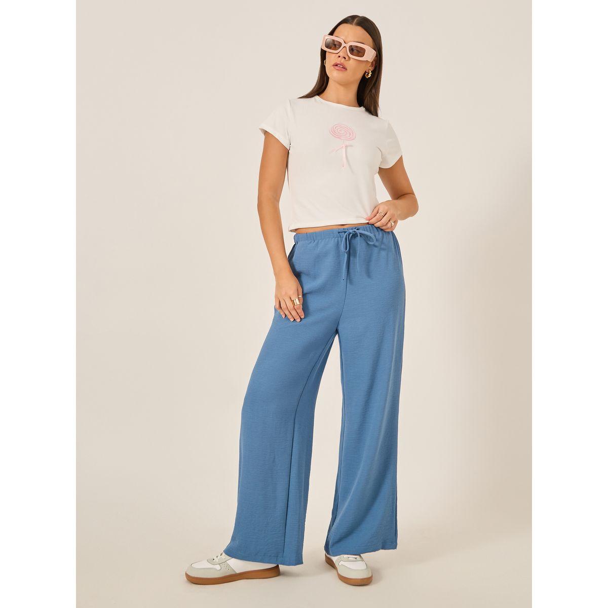 Styli Textured Drawstring Waist Wide Leg Pants-women-clothing-bottoms-trousers-image-1