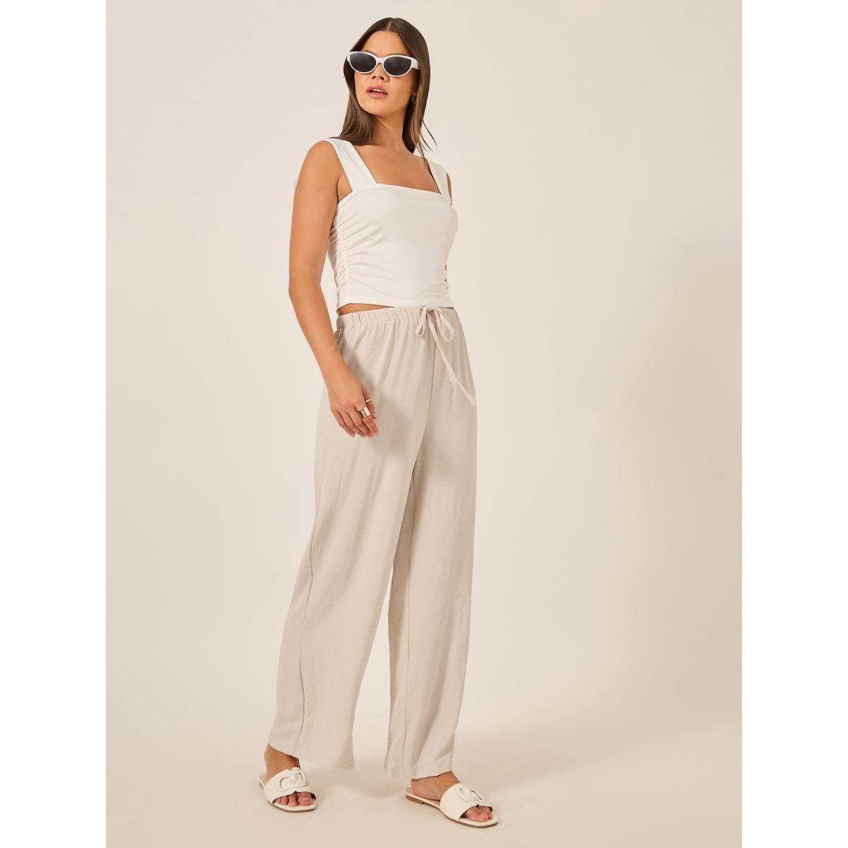 Styli Textured Drawstring Waist Wide Leg Pants-women-clothing-bottoms-trousers-image-1