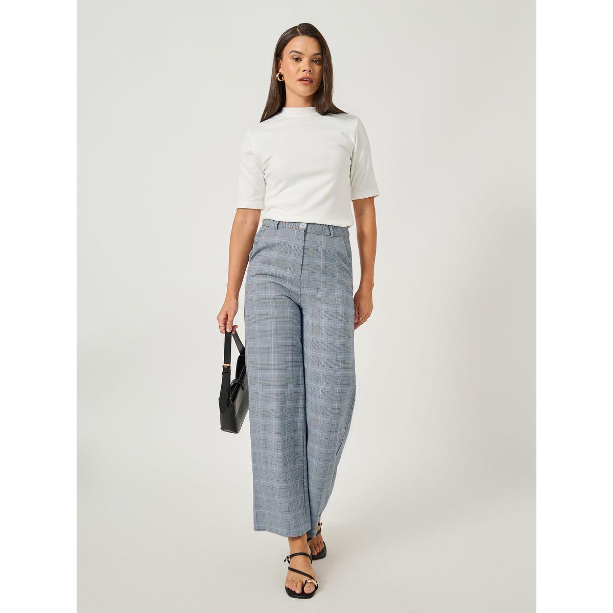 Styli Checked Flat Front Pants with Belt Loops-women-clothing-bottoms-trousers-image-1