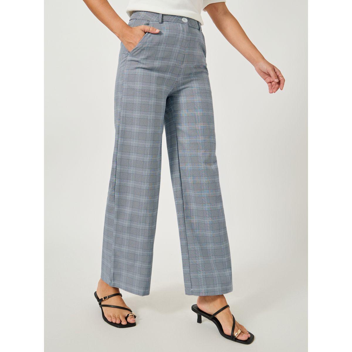 بنطال بطبعة مربعات مع فتحات حزام-women-clothing-bottoms-trousers-image-2
