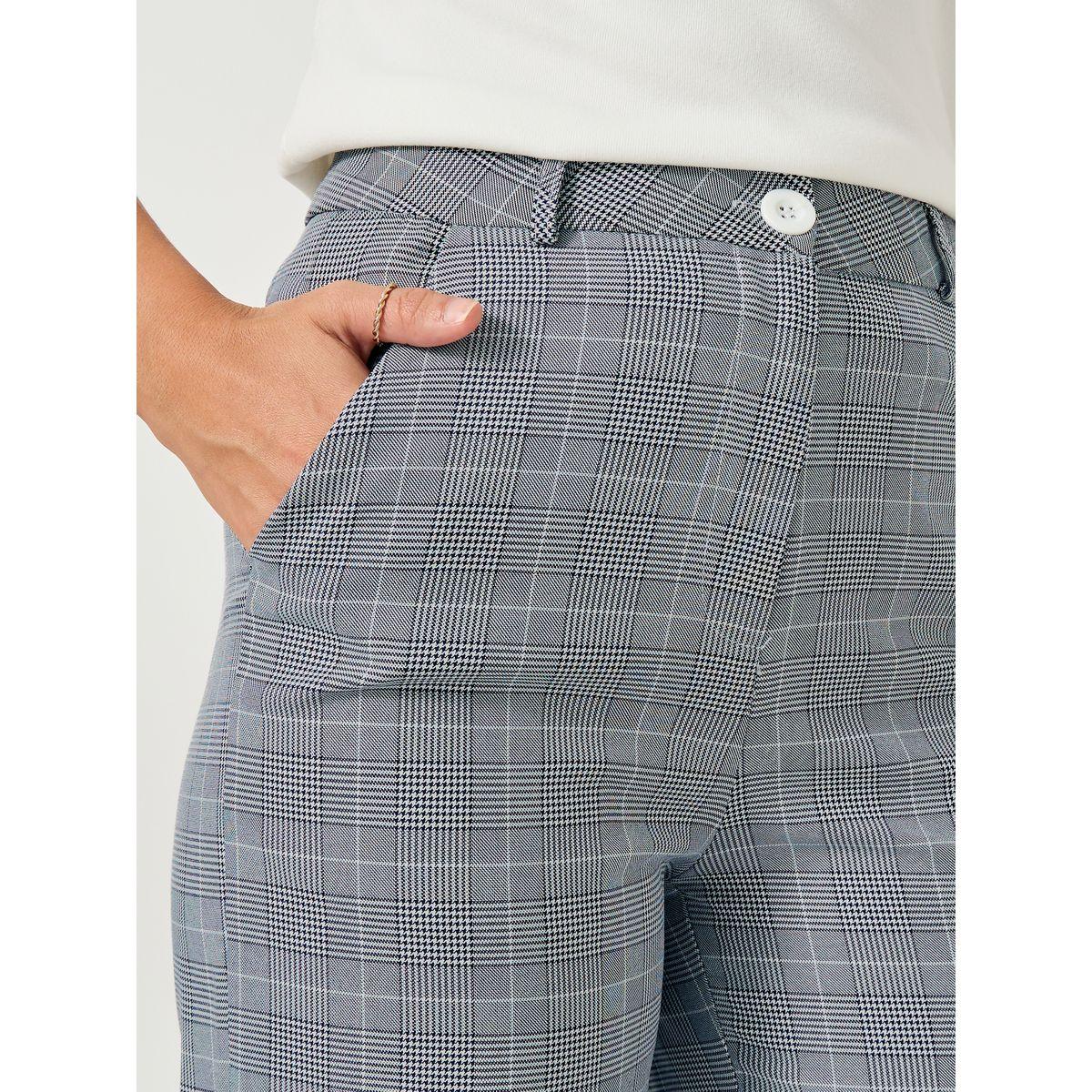 بنطال بطبعة مربعات مع فتحات حزام-women-clothing-bottoms-trousers-image-3