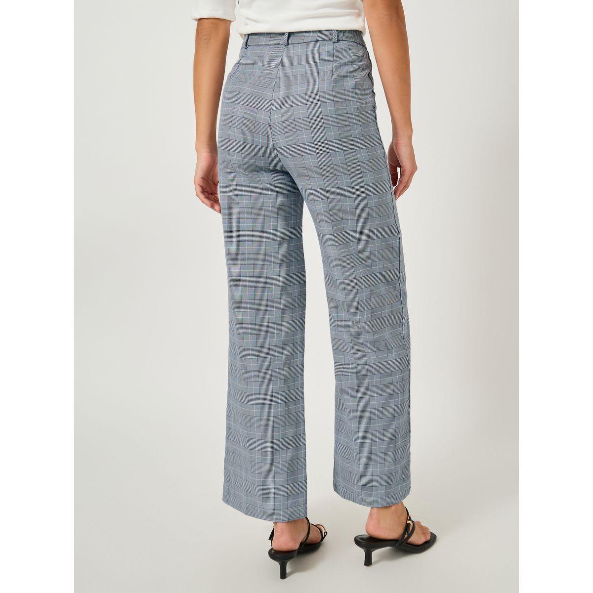 Styli Checked Flat Front Pants with Belt Loops-women-clothing-bottoms-trousers-image-4