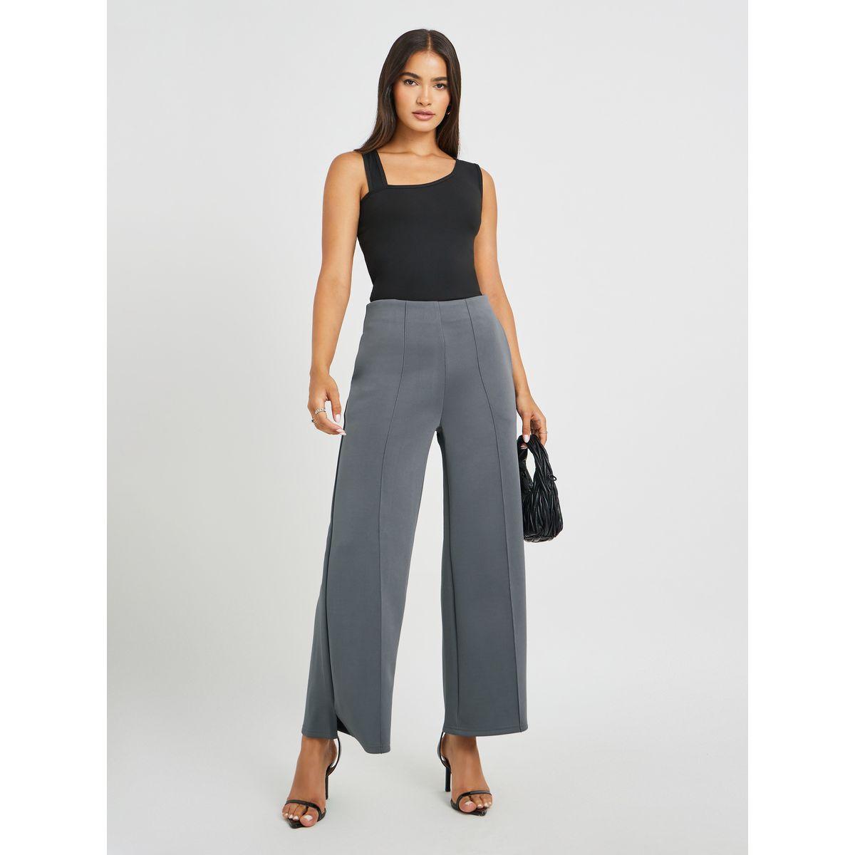 بنطال محبوك بتفاصيل محزوزة مع شق-women-clothing-bottoms-trousers-image-1