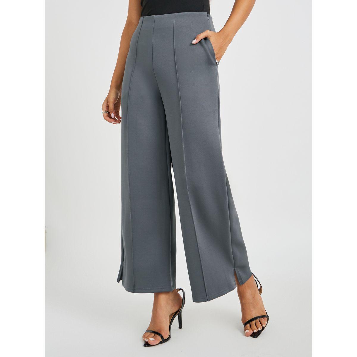 Styli Pin Tuck Detail Slit Hem Straight Knit Pants-women-clothing-bottoms-trousers-image-2