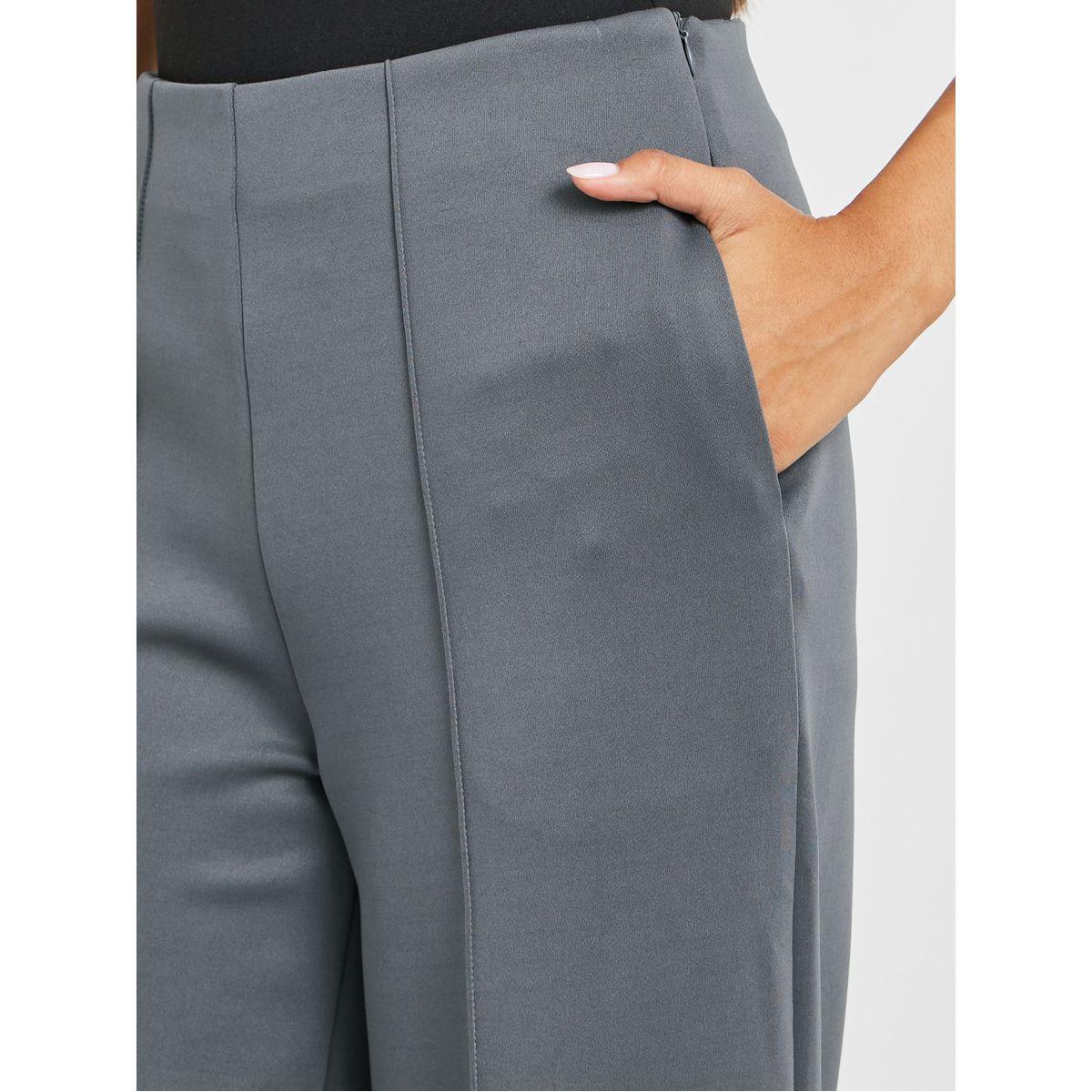 Styli Pin Tuck Detail Slit Hem Straight Knit Pants-women-clothing-bottoms-trousers-image-3