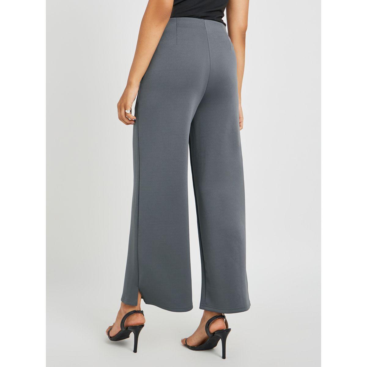 Styli Pin Tuck Detail Slit Hem Straight Knit Pants-women-clothing-bottoms-trousers-image-4