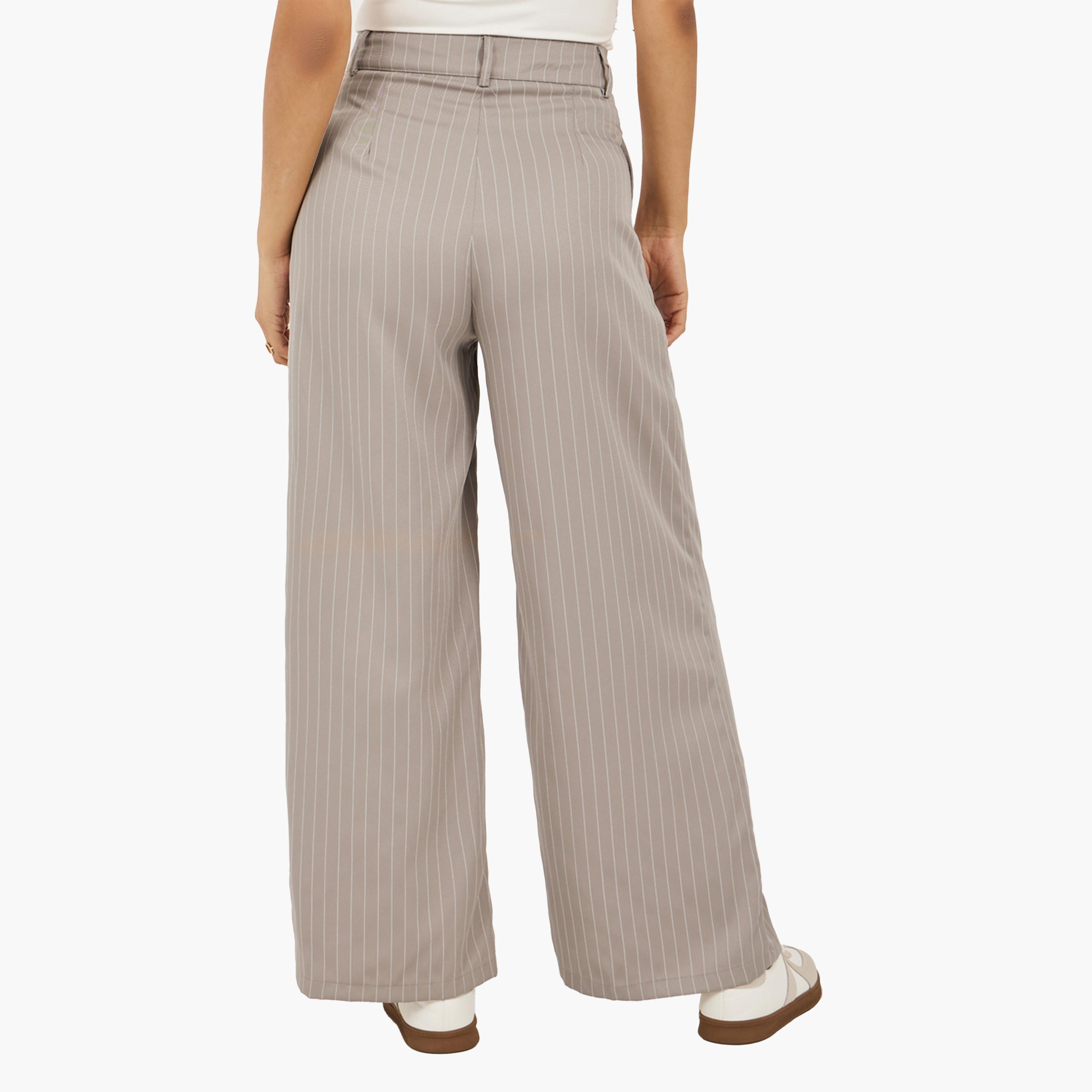 ستايلي-  بنطلون مخطط باللون البيج-women-clothing-bottoms-trousers-image-4